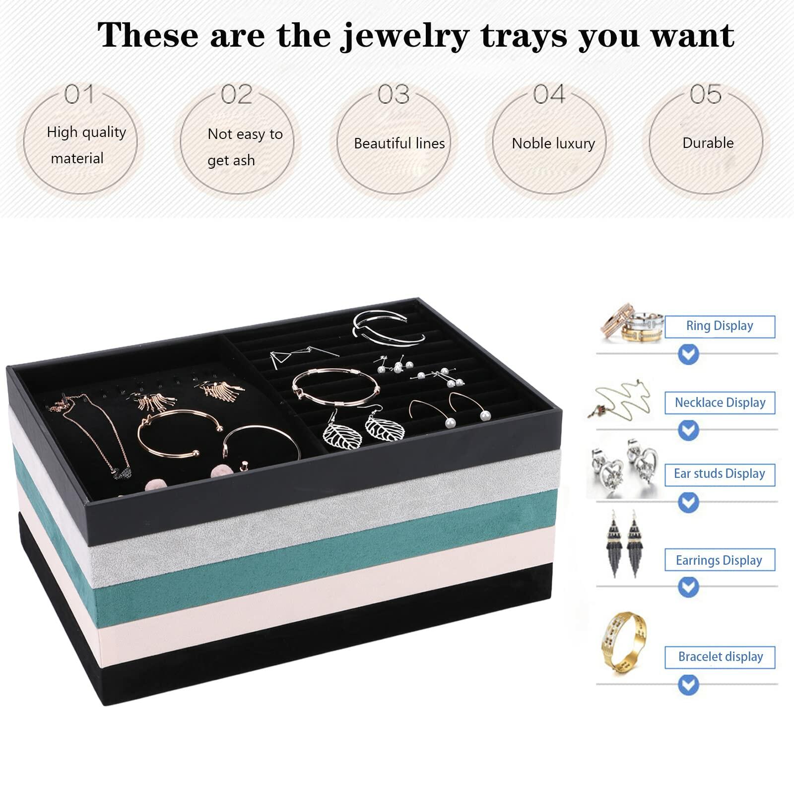 AIRZSNRY Large Velvet Jewelry Tray Drawer Organizer 12 Grid Grey