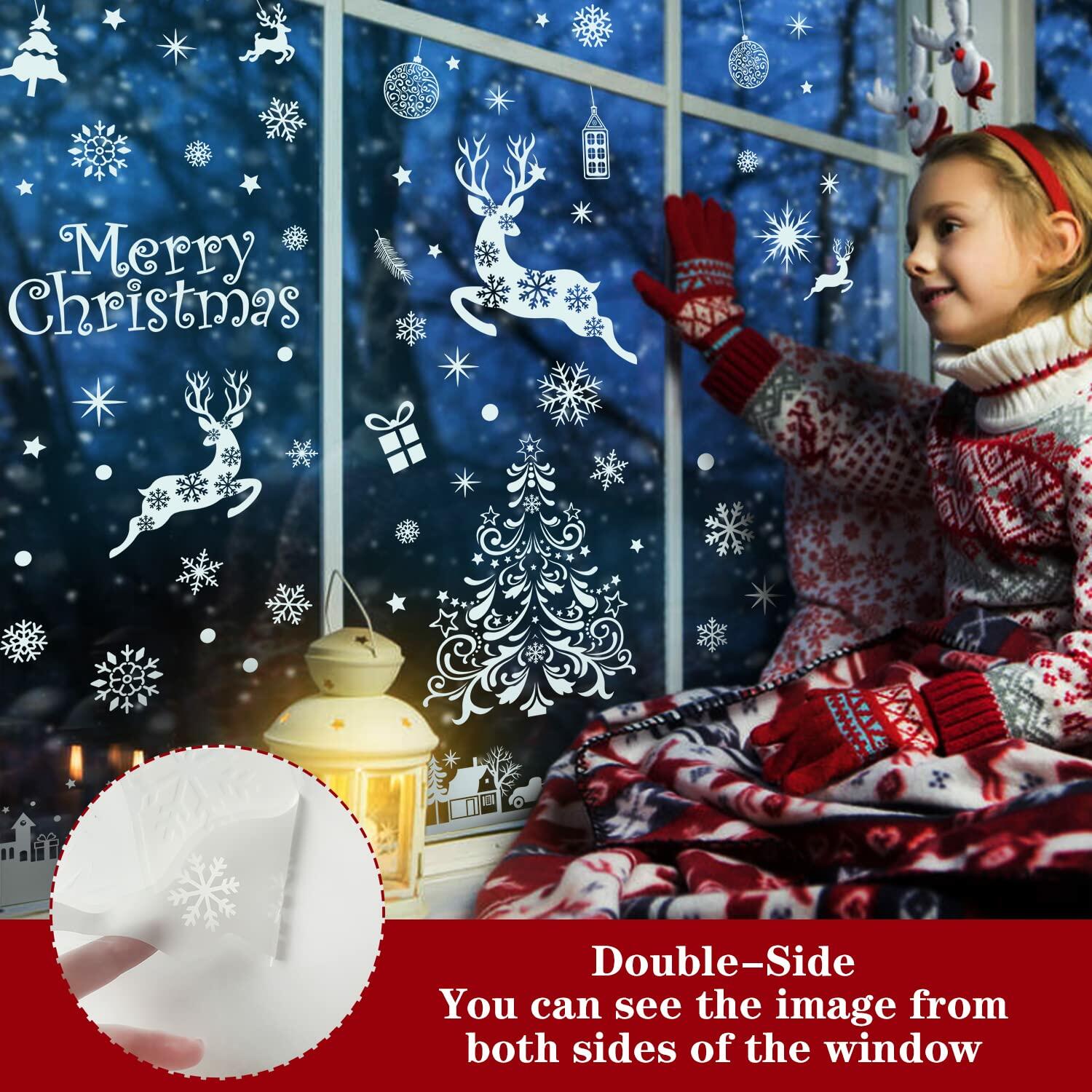 LOKIPA Christmas Window Clings Large Black Snowflakes Decals for Window