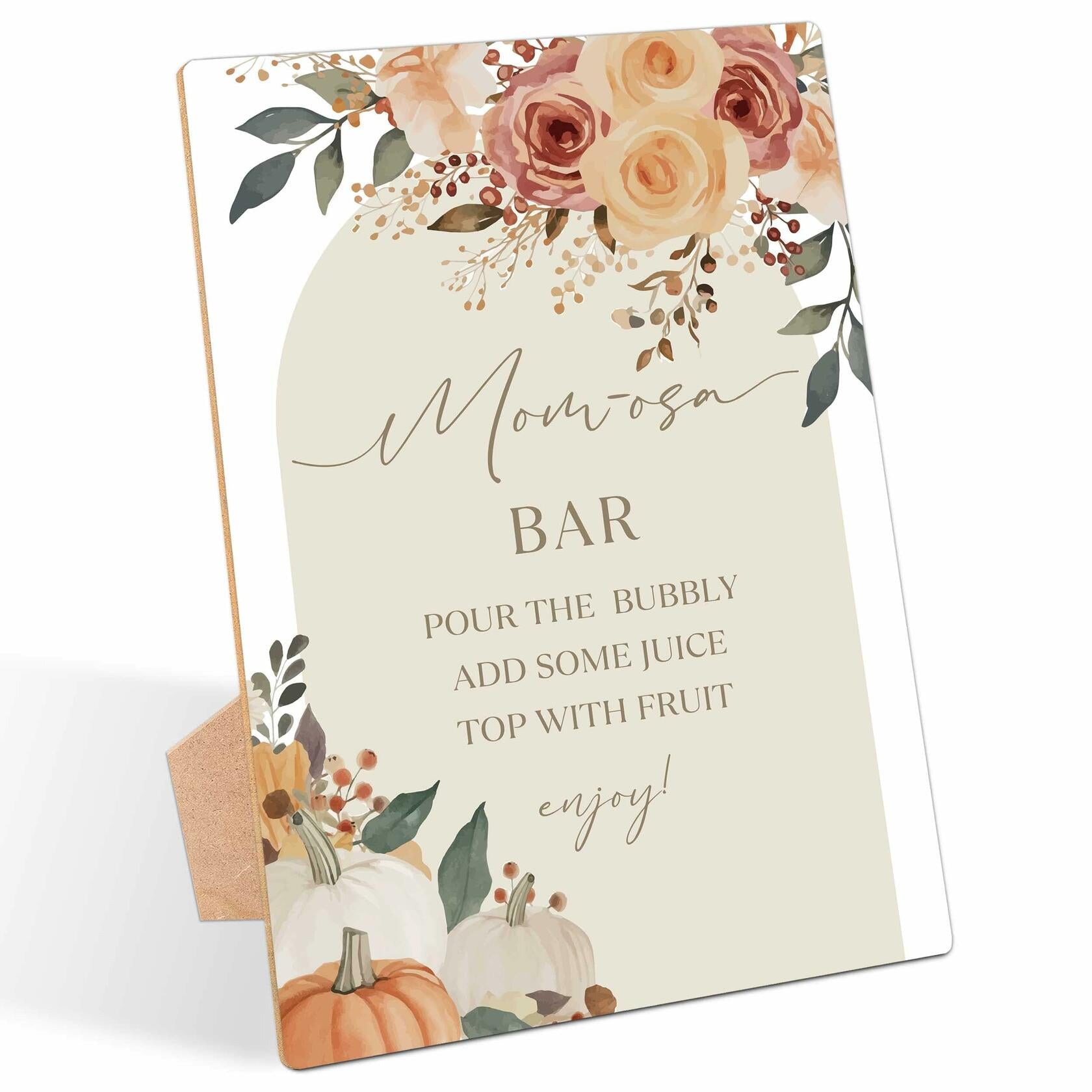 Serach Pumpkin Baby Shower Table Sign Wooden Stand Fall Floral YD21