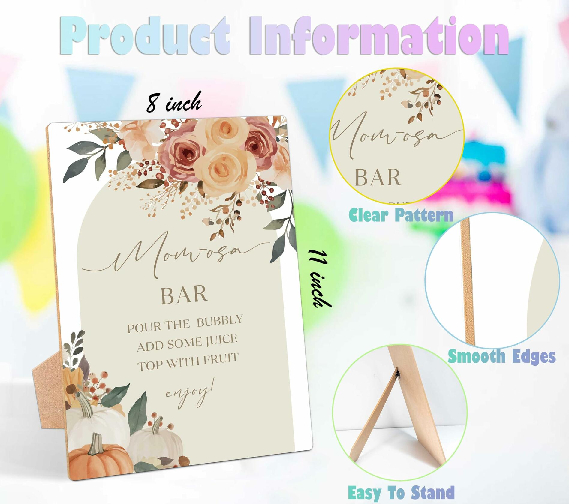 Serach Pumpkin Baby Shower Table Sign Wooden Stand Fall Floral YD21