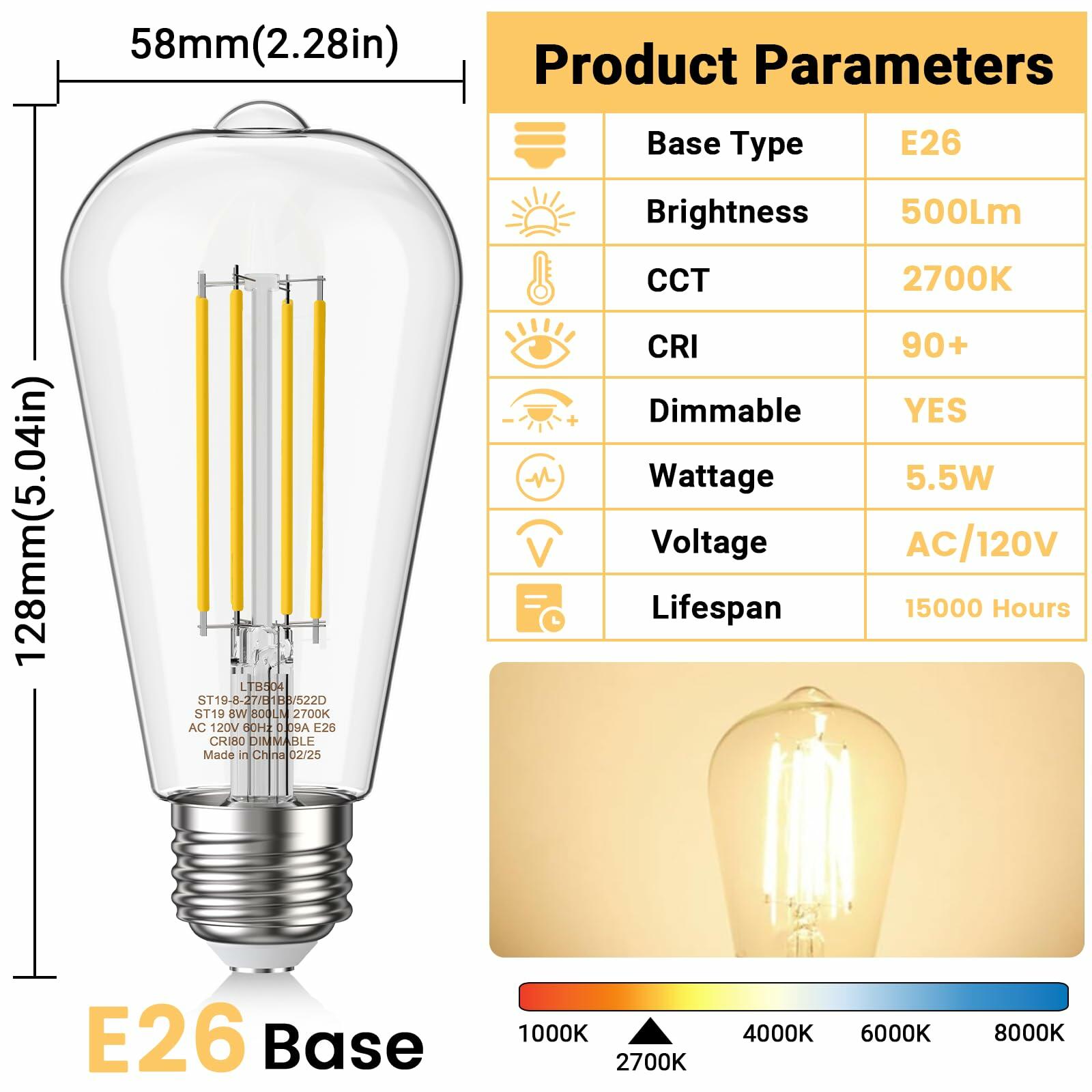 novapollo Edison 5.5W 60W Equivalent Dimmable LED Bulbs E26 Soft White 12 Pack
