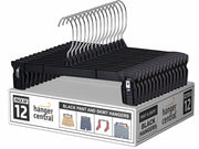 Hanger Central 12 Pack 12 Inch Slim Plastic Pants Hangers with Clips Black