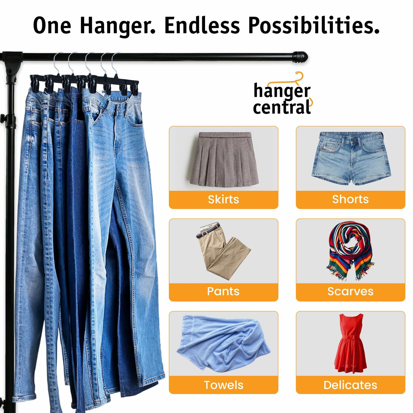 Hanger Central 12 Pack 12 Inch Slim Plastic Pants Hangers with Clips Black