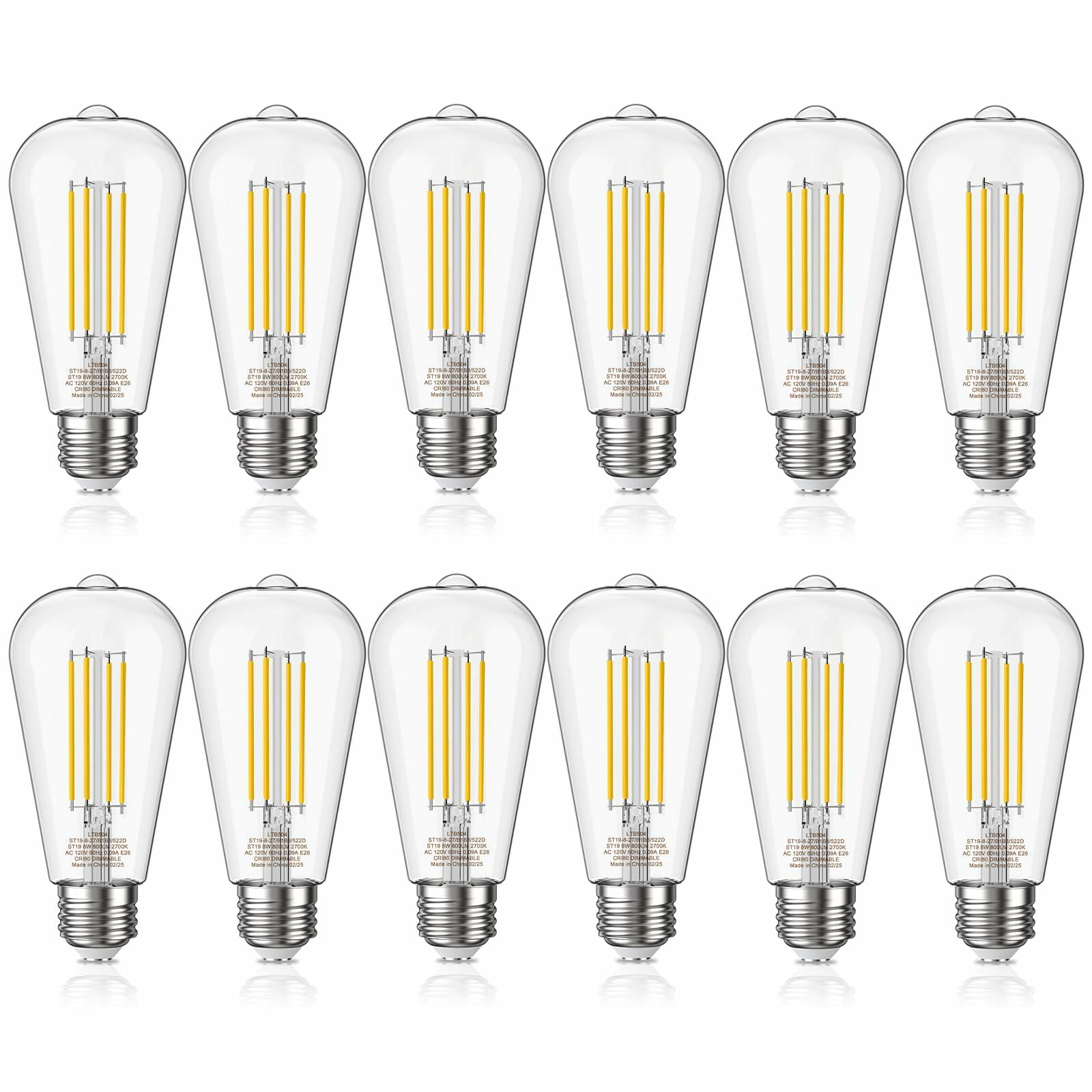 novapollo Edison 5.5W 60W Equivalent Dimmable LED Bulbs E26 Soft White 12 Pack