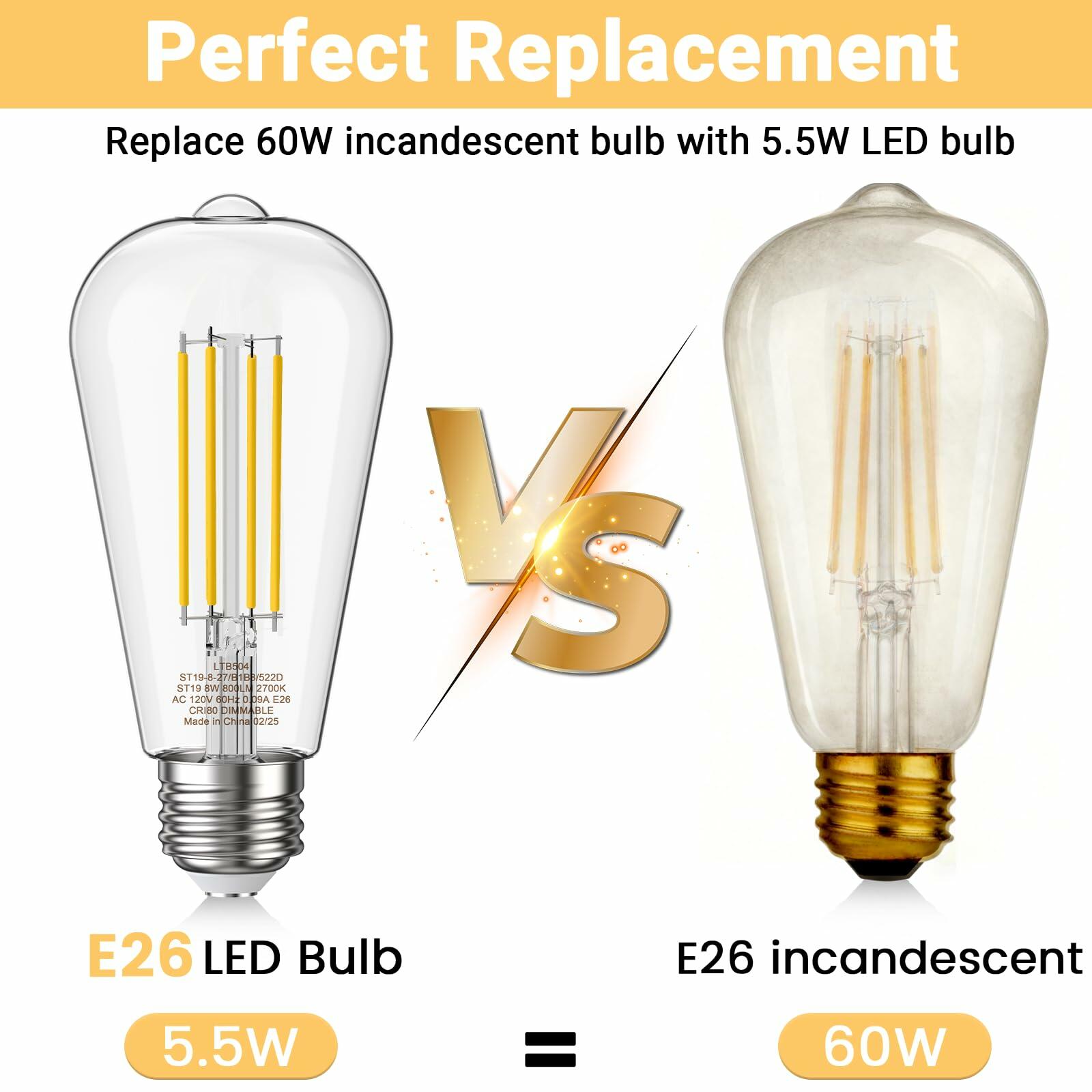 novapollo Edison 5.5W 60W Equivalent Dimmable LED Bulbs E26 Soft White 12 Pack