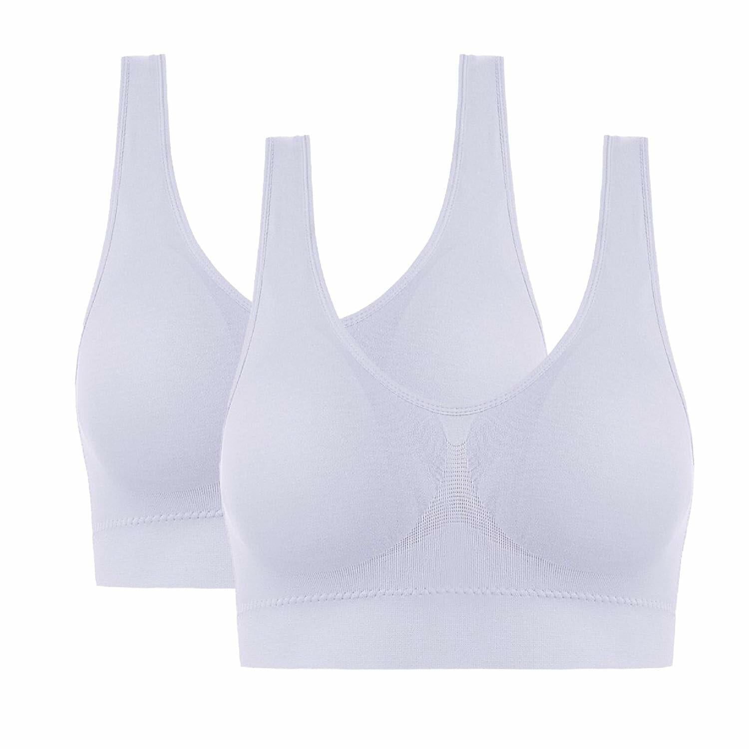 FRAUTAG Sports Bras Wireless Seamless Yoga Bras 2 Pack White Size L