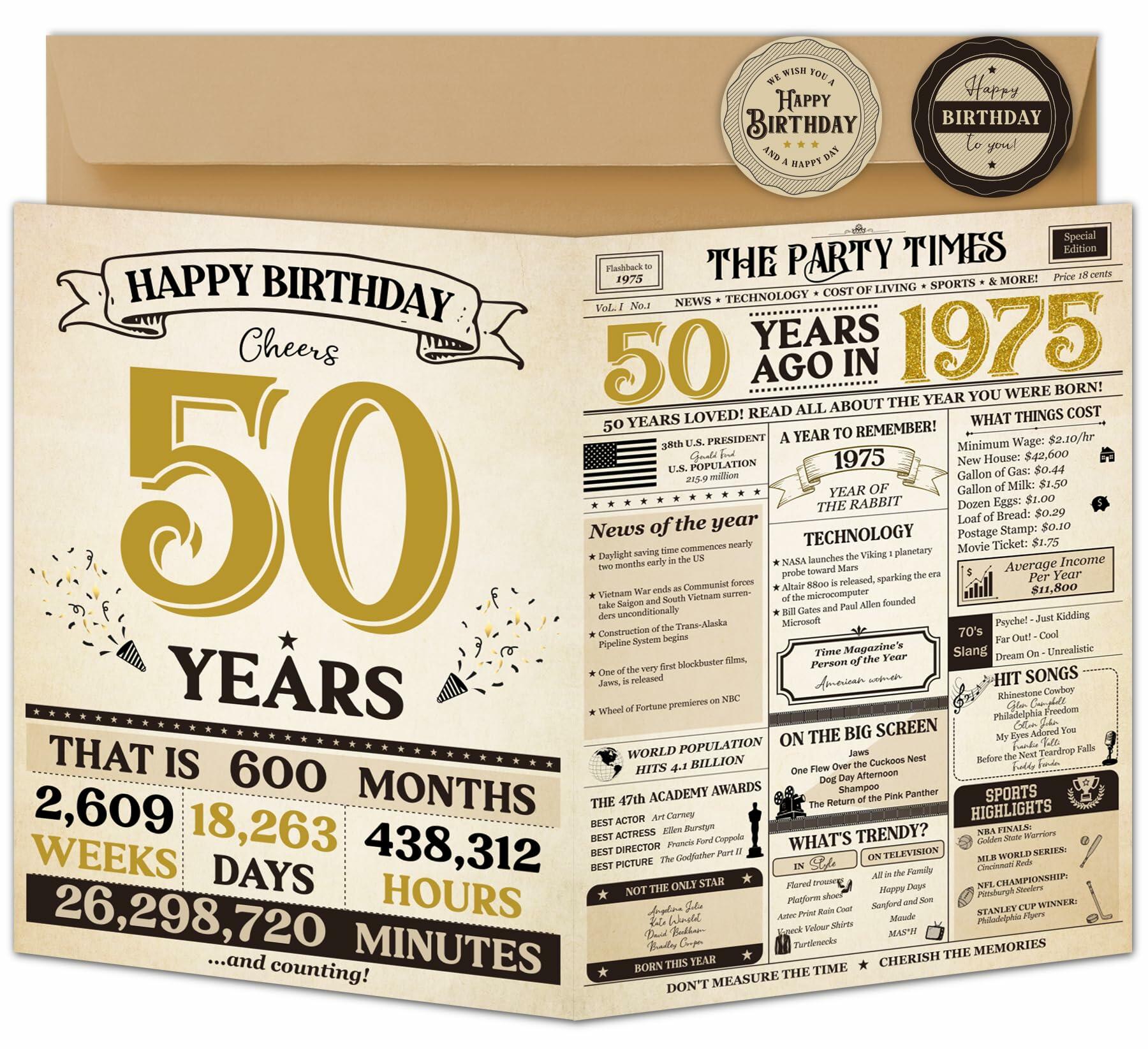 Vintage Happy 50th Birthday Card Decorations Gifts for Him Her Men Women