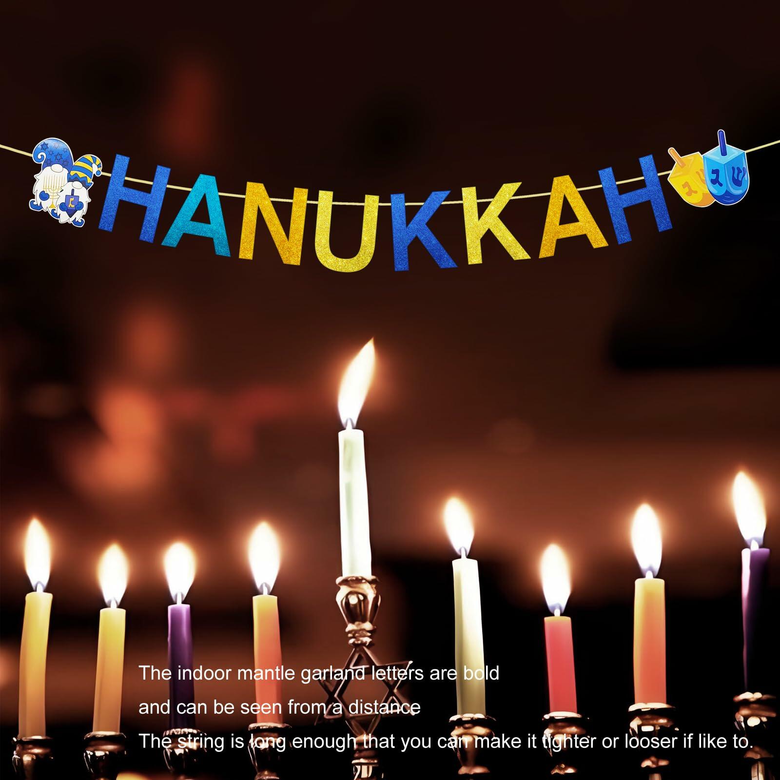 DONCIDAY Happy Hanukkah Glitter Banner Blue Paper Garland Party Decor