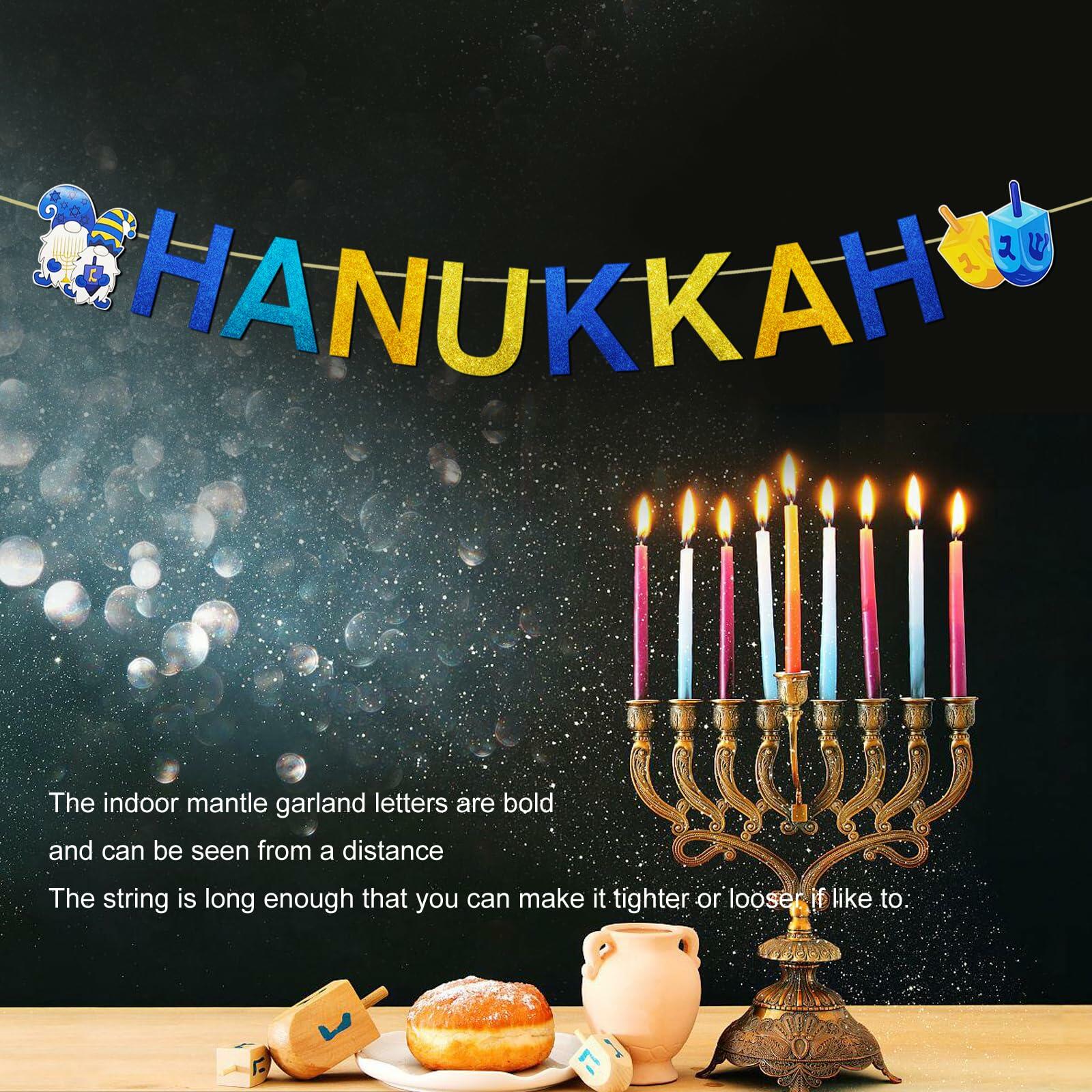 DONCIDAY Happy Hanukkah Glitter Banner Blue Paper Garland Party Decor