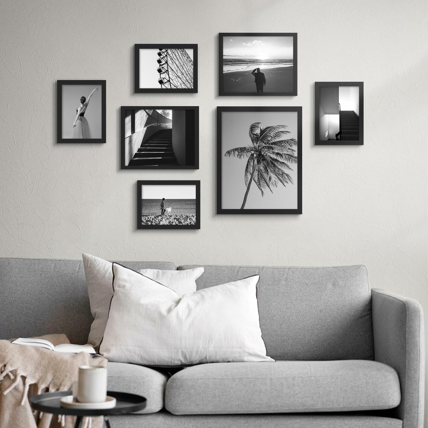 YiTanli Glass Collage Picture Frames 7 Pack Multi Sizes 11x14 8x10 5x7 Black