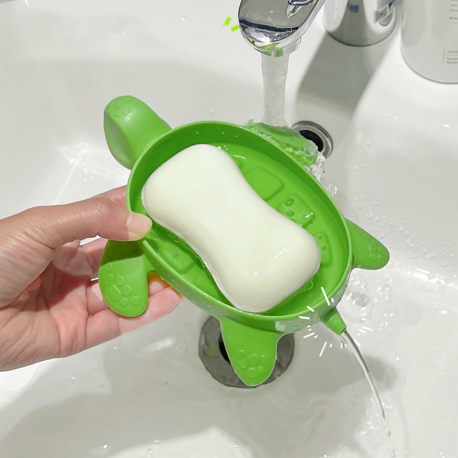 2 Pack Tortoise Soap Dishes Soap Holder with Drain Green Bathroom Kitchen