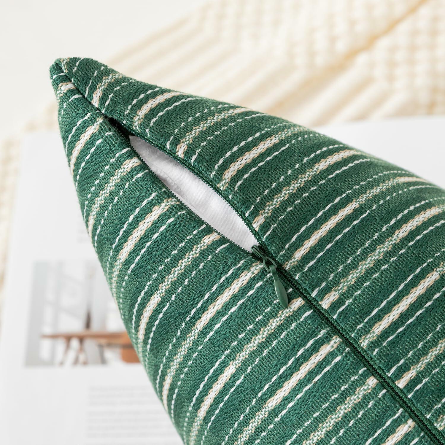 K KEVIN TEXTILE Boho Woven 18x18 Pillow Covers Set of 2 Dark Green