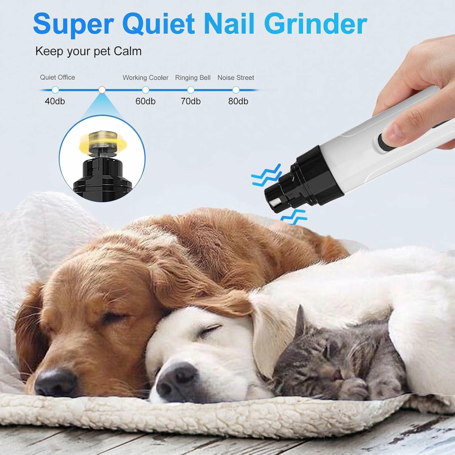 Generic Nail Grinder for Dogs Rechargeable USB LED Light 3 Speeds 1+2 Heads