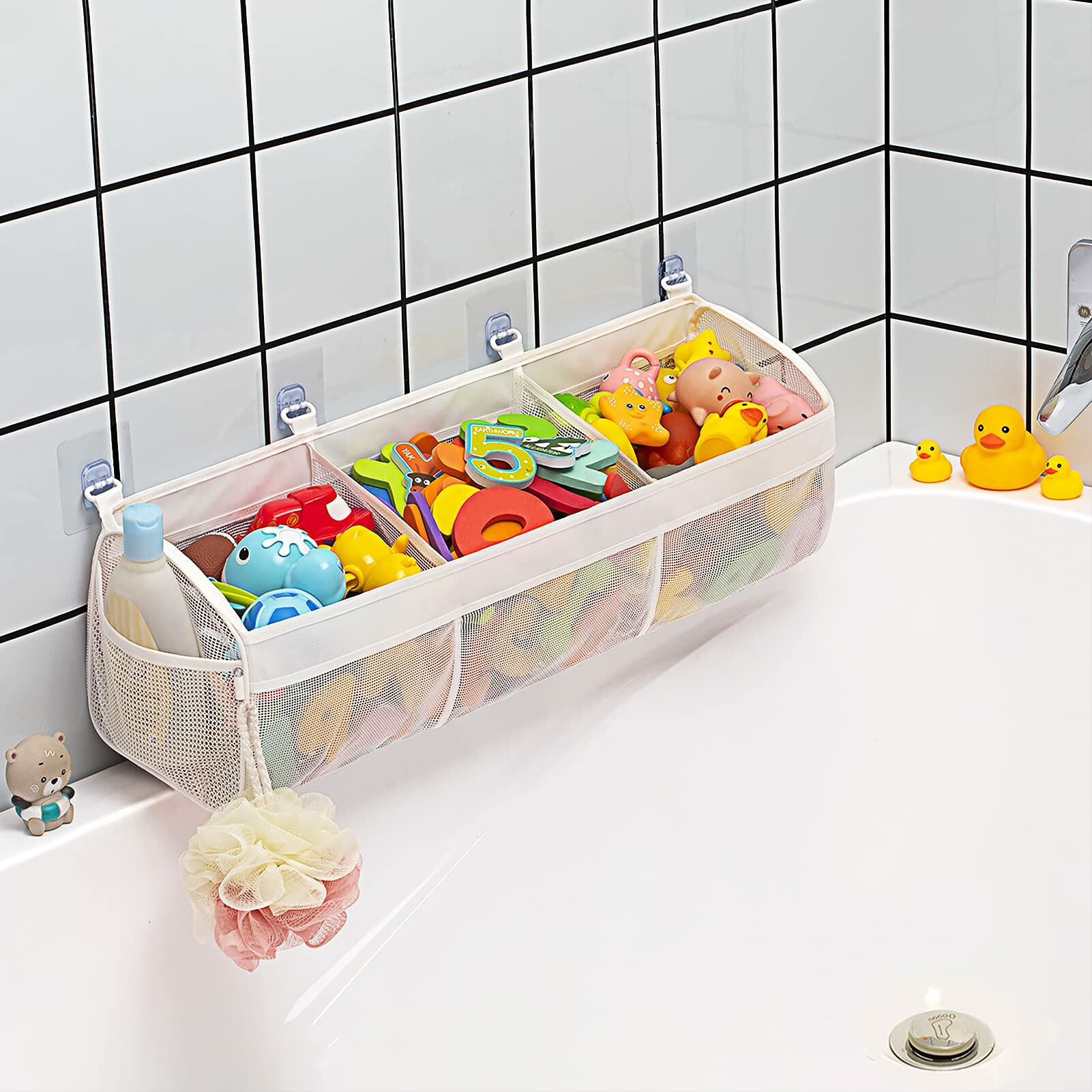 Austion 3 Compartment Horizontal Bath Toy Organizer Large White Mesh