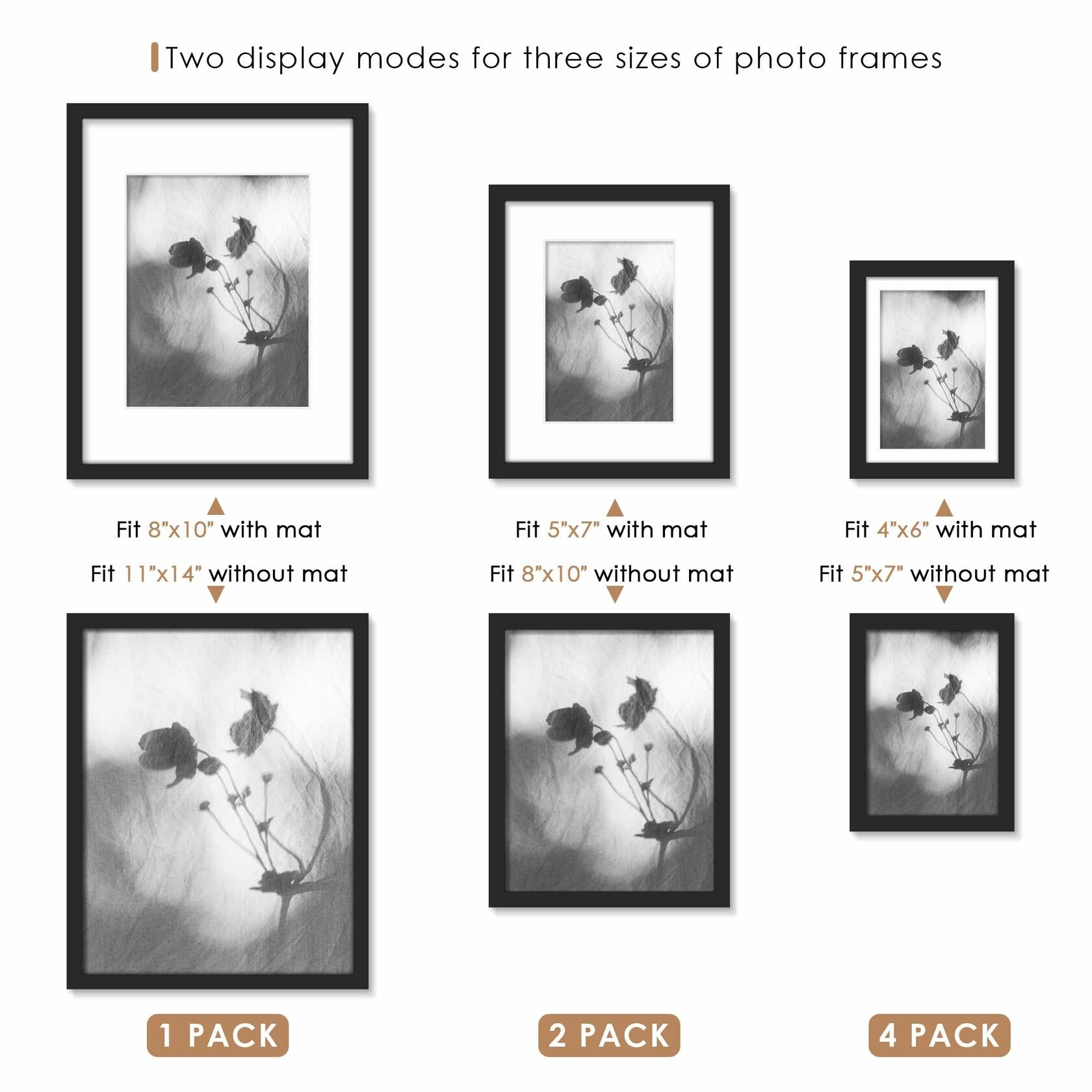 YiTanli Glass Collage Picture Frames 7 Pack Multi Sizes 11x14 8x10 5x7 Black