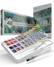 GenCrafts Watercolor Paint Palette 48 Colors with 2 Brush Pens & 15 Sheets