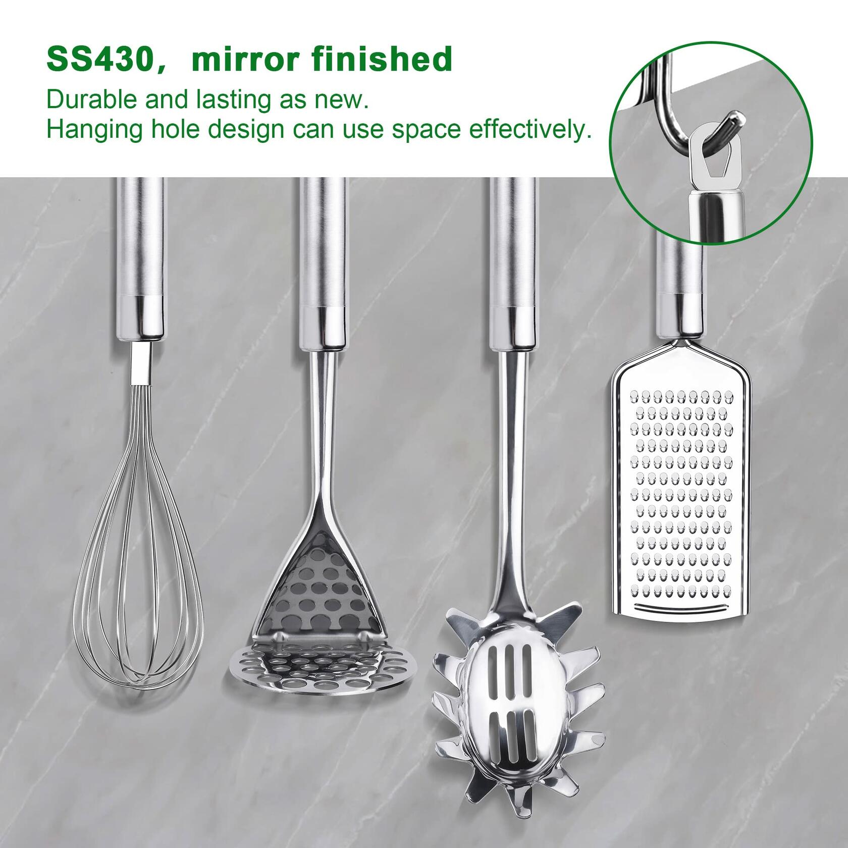 StnKitchExplor Stainless Steel Utensil Set 28 Pcs Cooking Tools Silver Holder