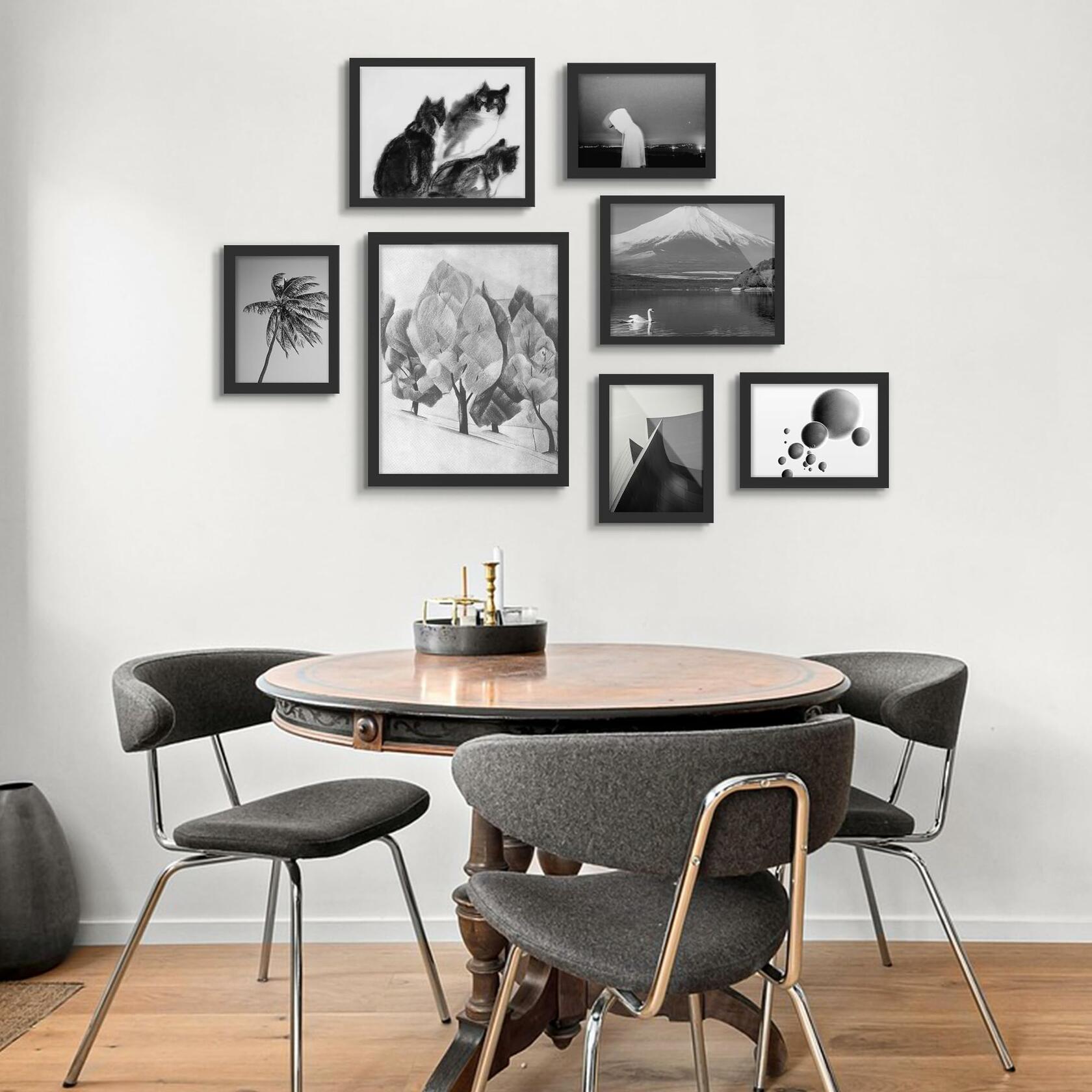 YiTanli Glass Collage Picture Frames 7 Pack Multi Sizes 11x14 8x10 5x7 Black