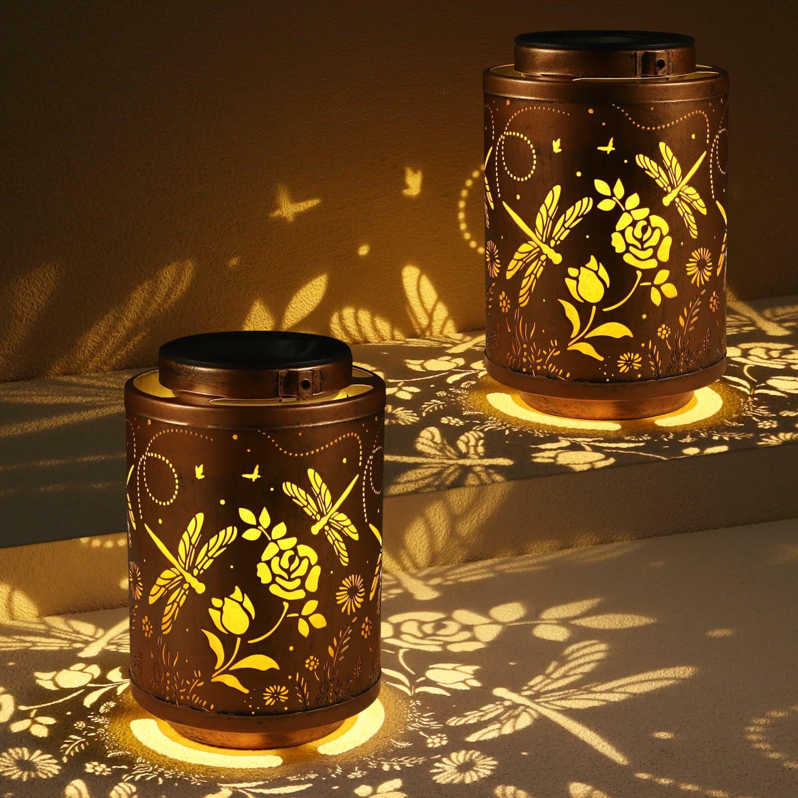 Tepaken 2 Pack Solar Lanterns Outdoor Waterproof Metal Hanging LED Mushroom