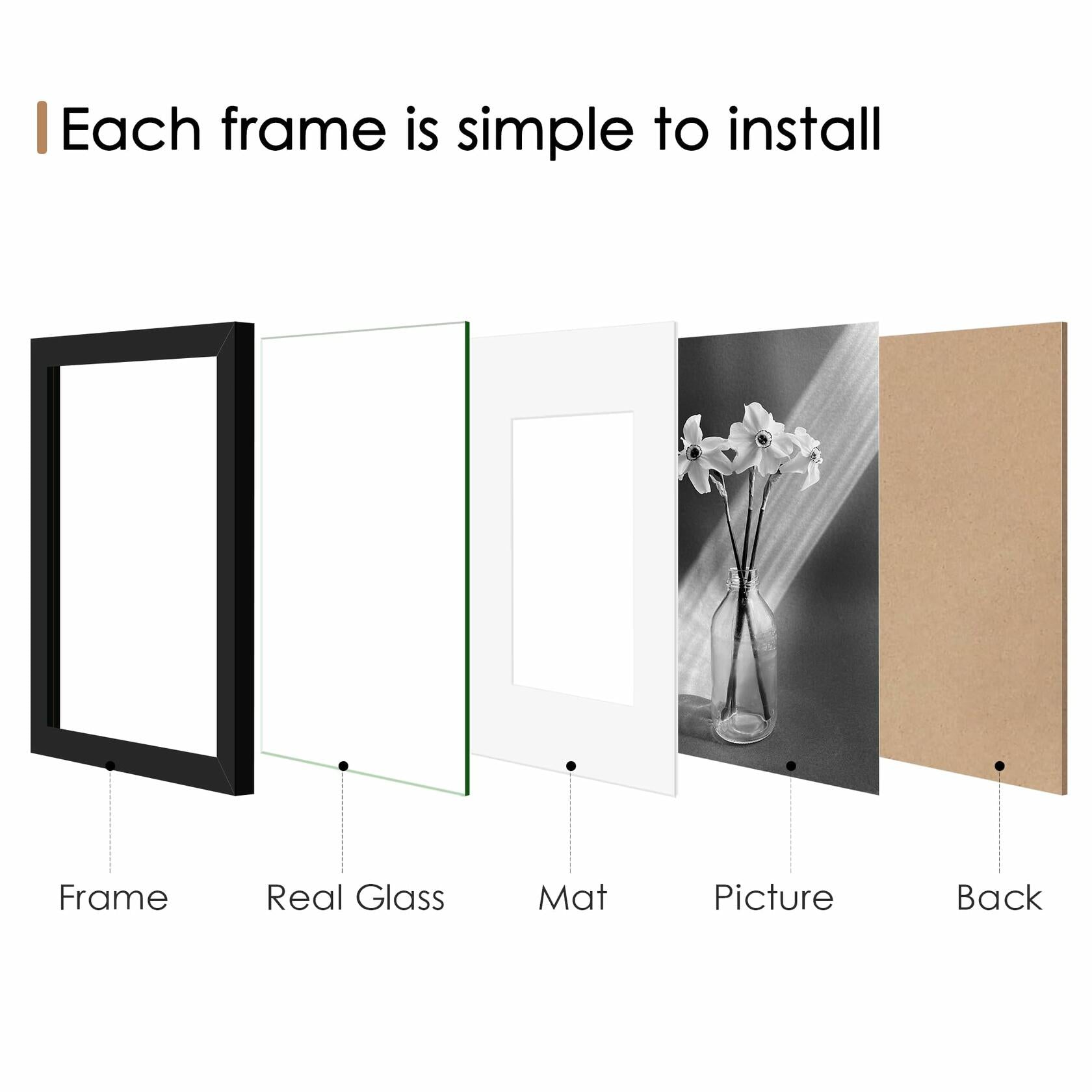 YiTanli Glass Collage Picture Frames 7 Pack Multi Sizes 11x14 8x10 5x7 Black