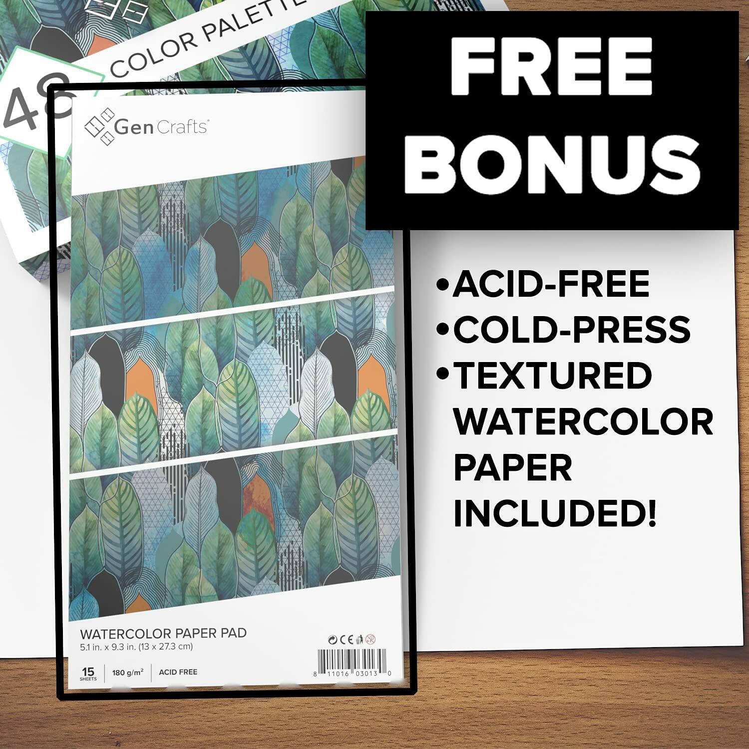 GenCrafts Watercolor Paint Palette 48 Colors with 2 Brush Pens & 15 Sheets