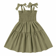 Neutocd Toddler Girls Sleeveless Summer Dress Solid Green Size 5-6 Years