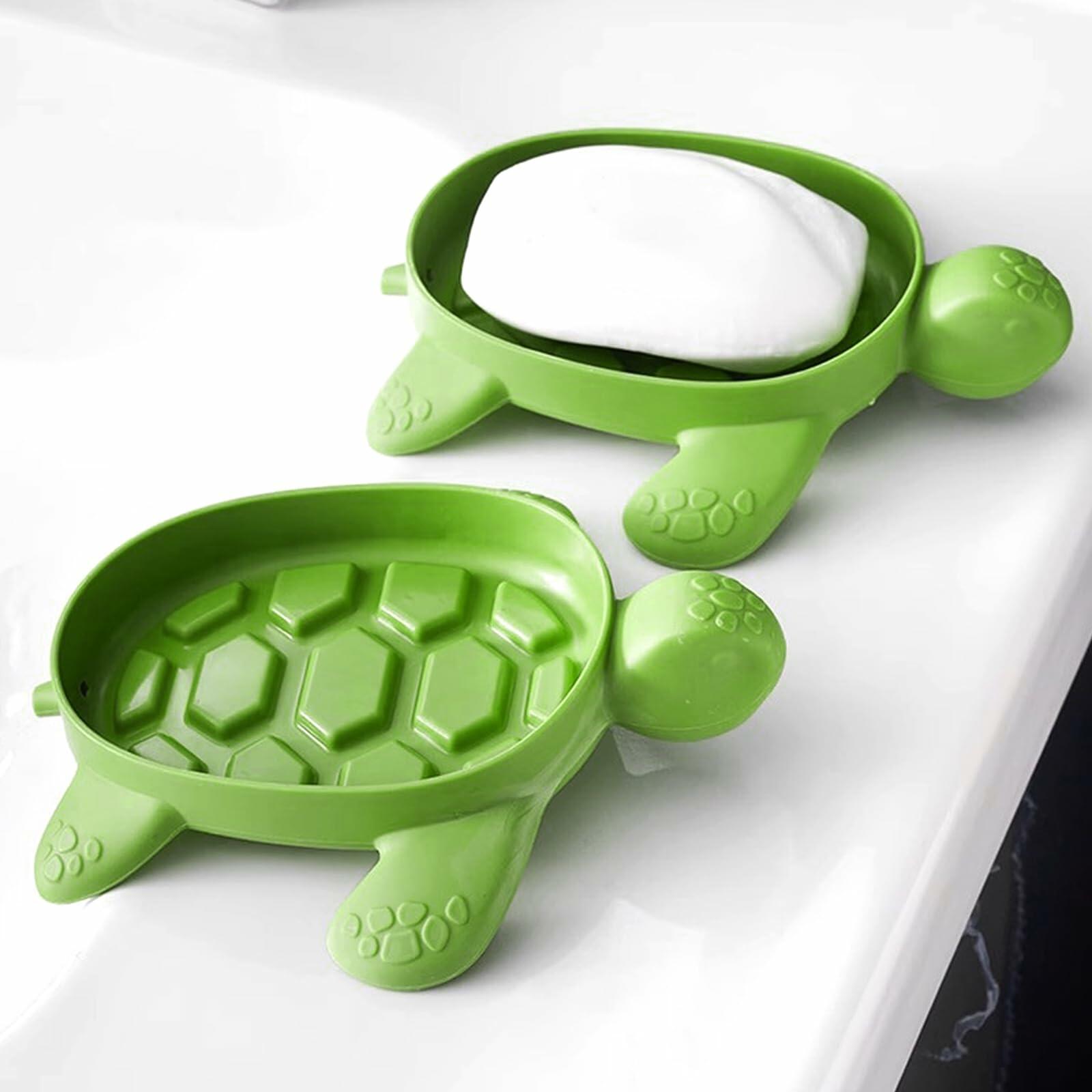 2 Pack Tortoise Soap Dishes Soap Holder with Drain Green Bathroom Kitchen