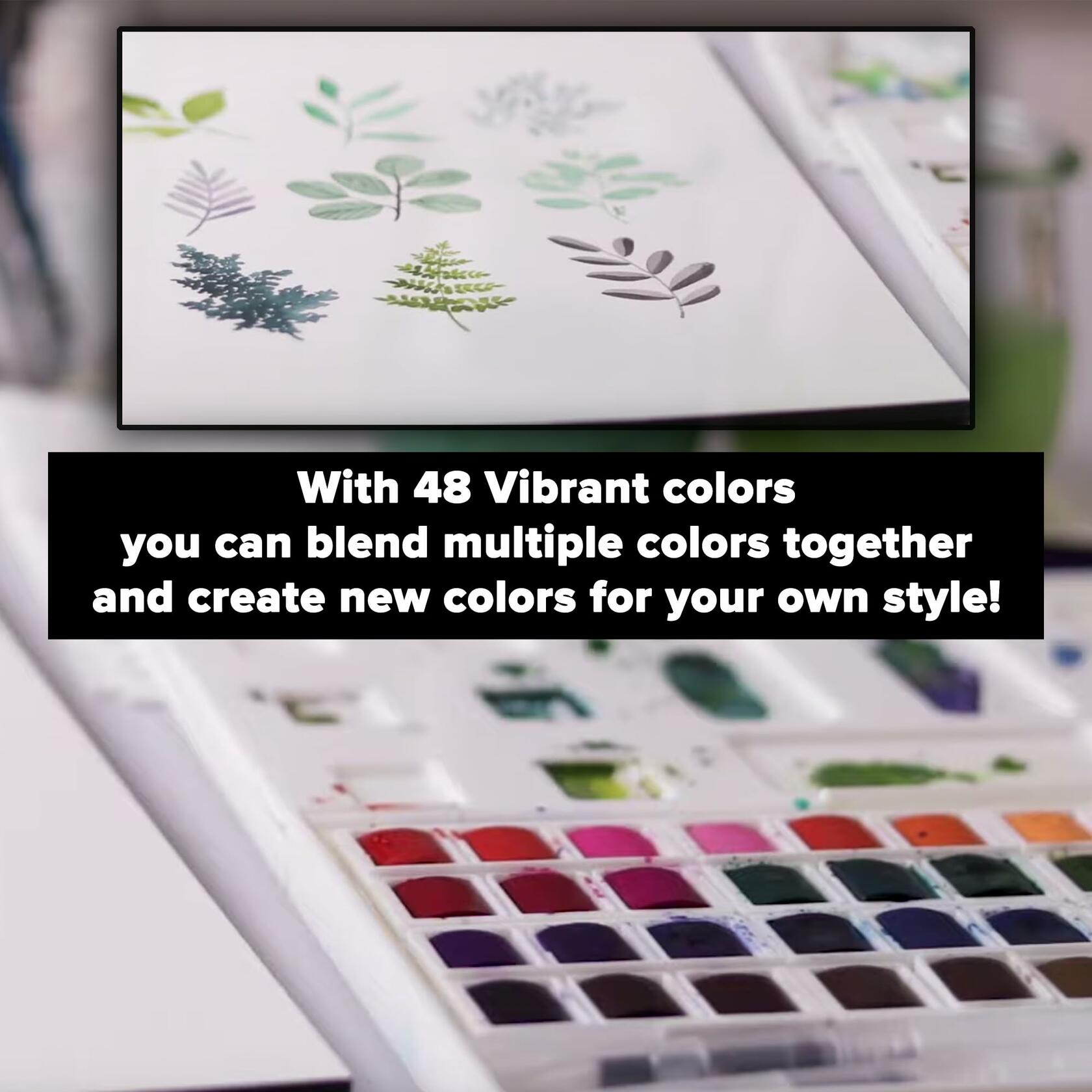 GenCrafts Watercolor Paint Palette 48 Colors with 2 Brush Pens & 15 Sheets