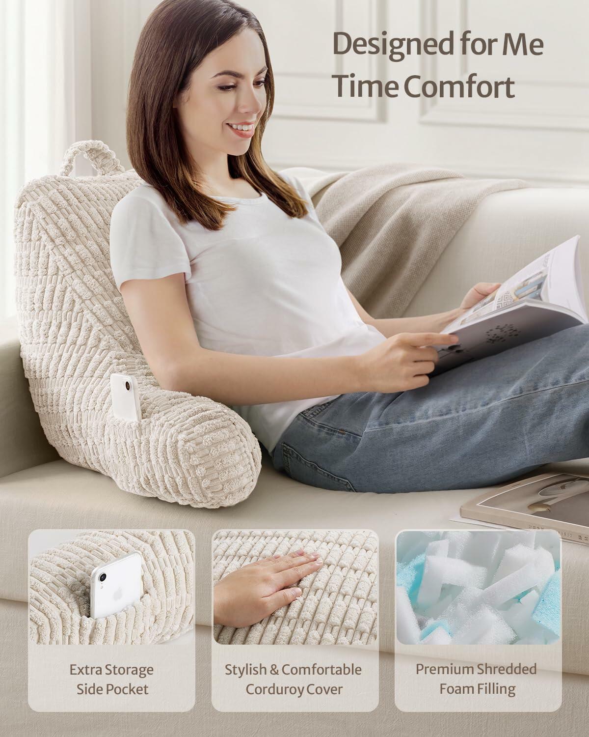 Blissful Diary Reading Pillow Backrest Shredded Memory Foam 18in Off White