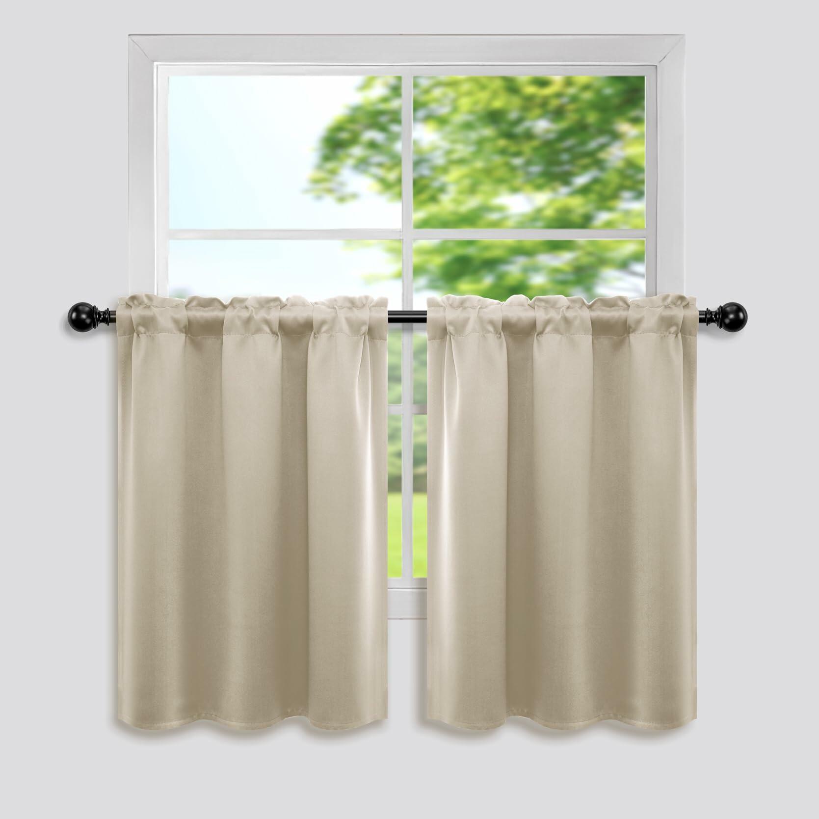 Mrs.Naturall Biscotti Beige Blackout Curtains 34x36 Inch Set of 2 Panels