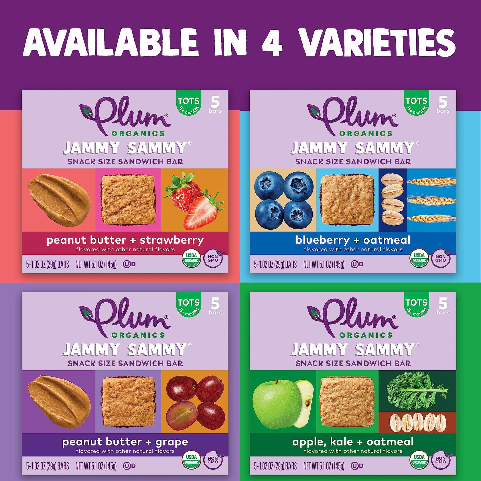Plum Organics Jammy Sammy Blueberry Oatmeal Snack Bars 1.02oz 5 Pack