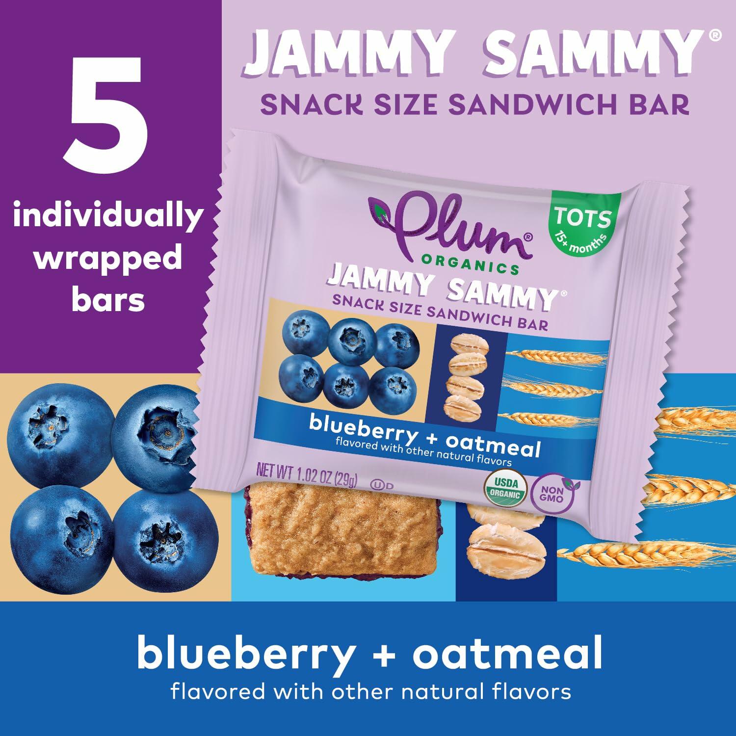 Plum Organics Jammy Sammy Blueberry Oatmeal Snack Bars 1.02oz 5 Pack