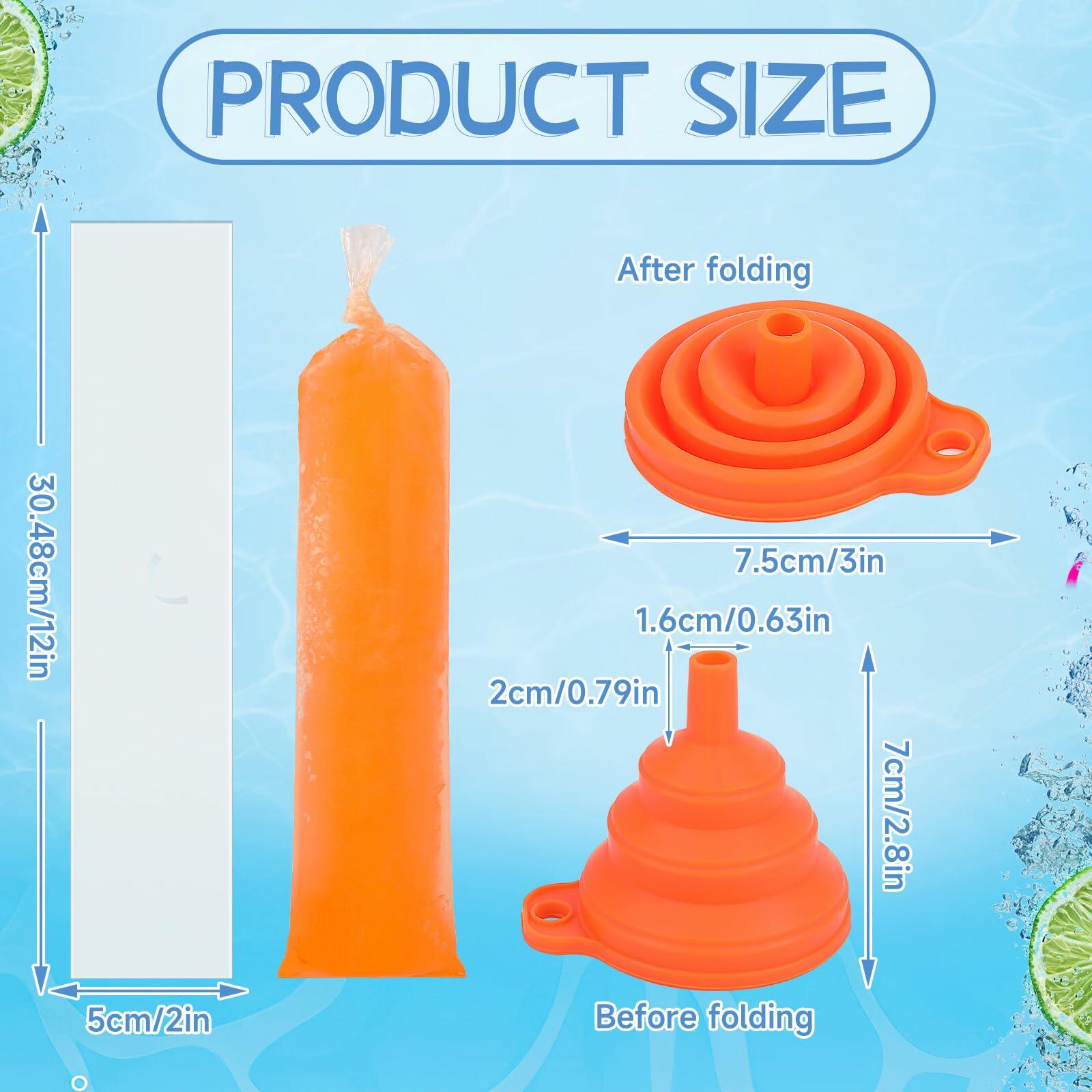 FEBSNOW 160 Disposable Ice Lolly Bags Popsicle Mold Clear 4x12 Inch with Funnel