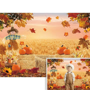 XCKALI Autumn Photography Background Thanksgiving Pumpkin Maple Leaf 7x5ft