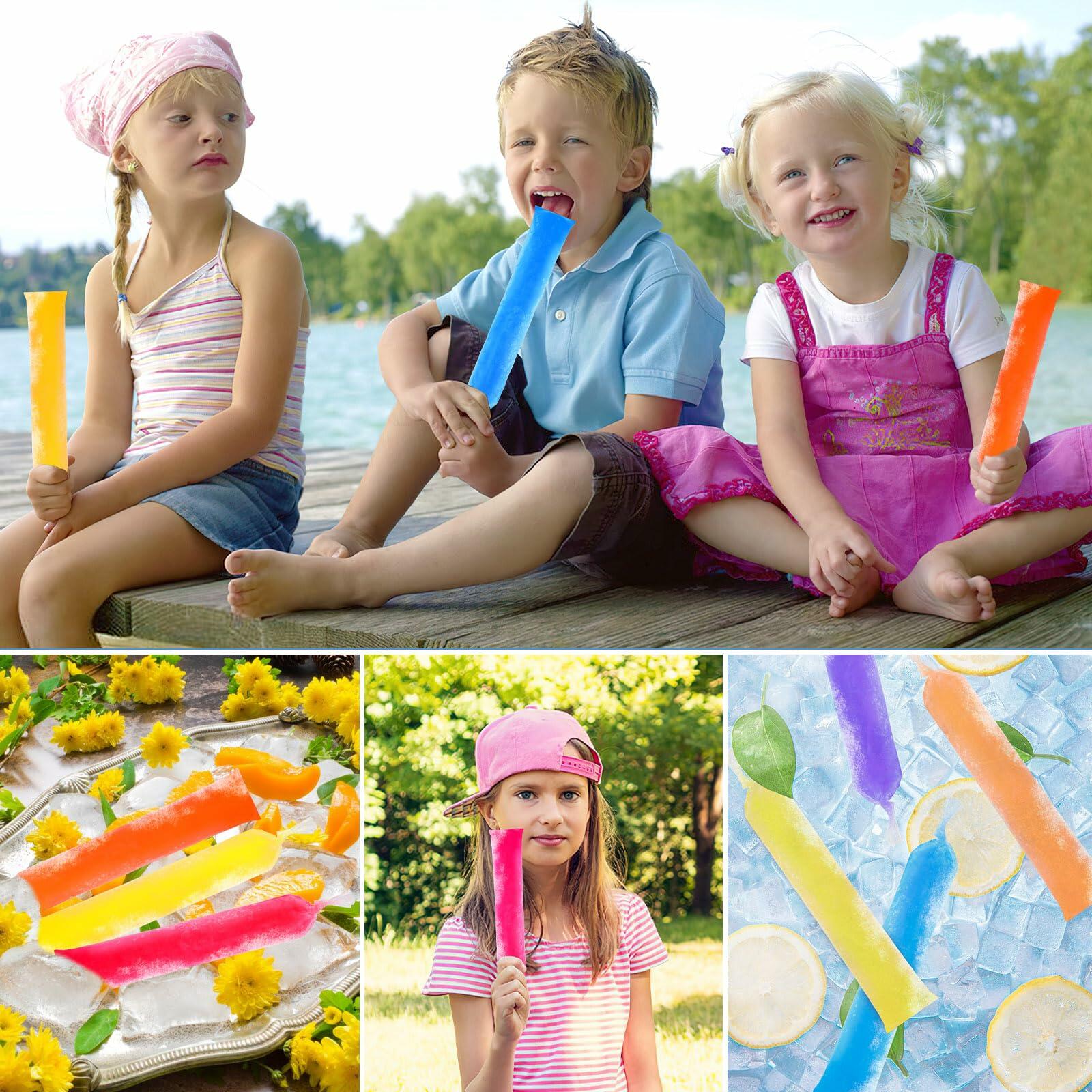 FEBSNOW 160 Disposable Ice Lolly Bags Popsicle Mold Clear 4x12 Inch with Funnel