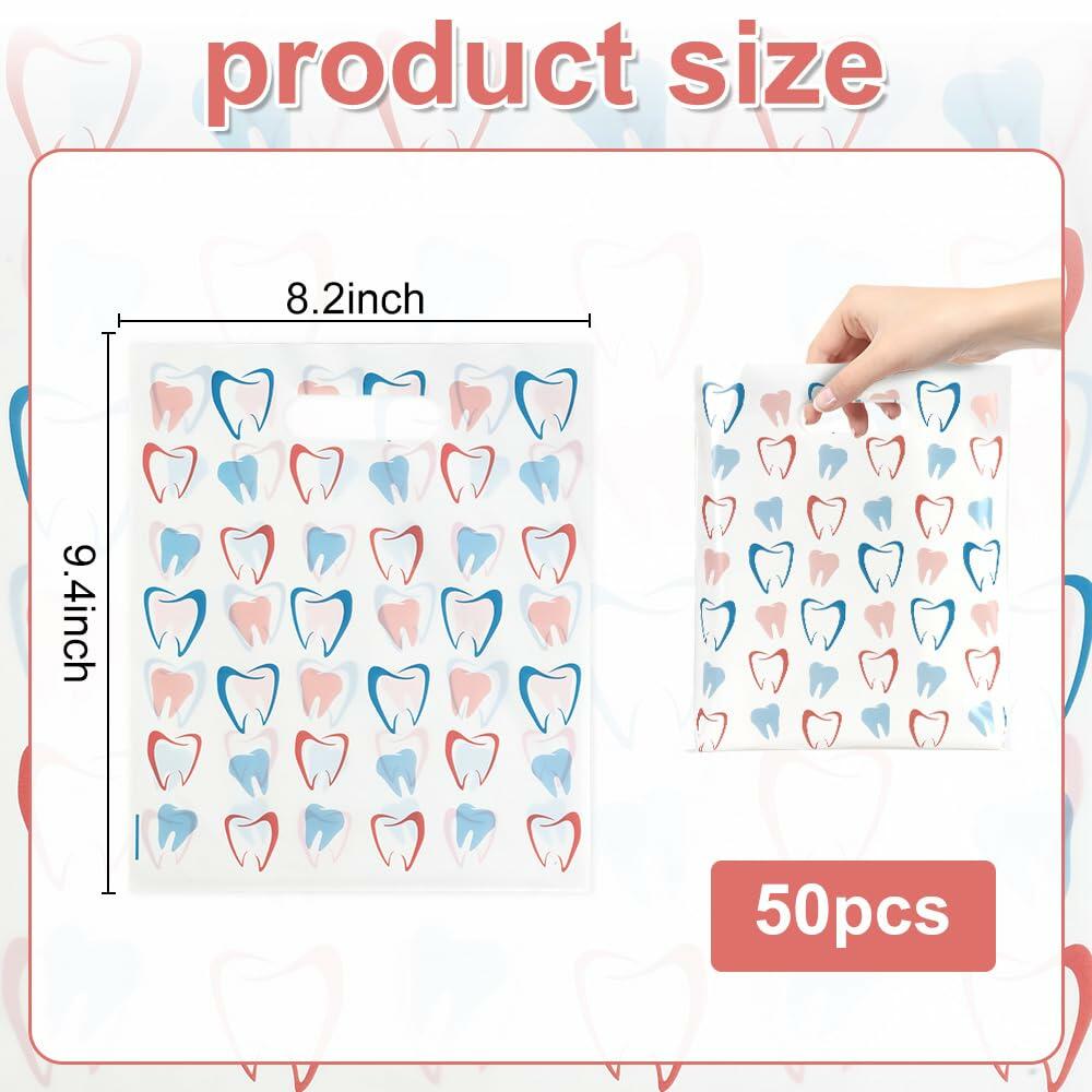 eowqeiur Dental Goodie Bags 8.2x9.4 Inch 50 PCS Plastic White Handle