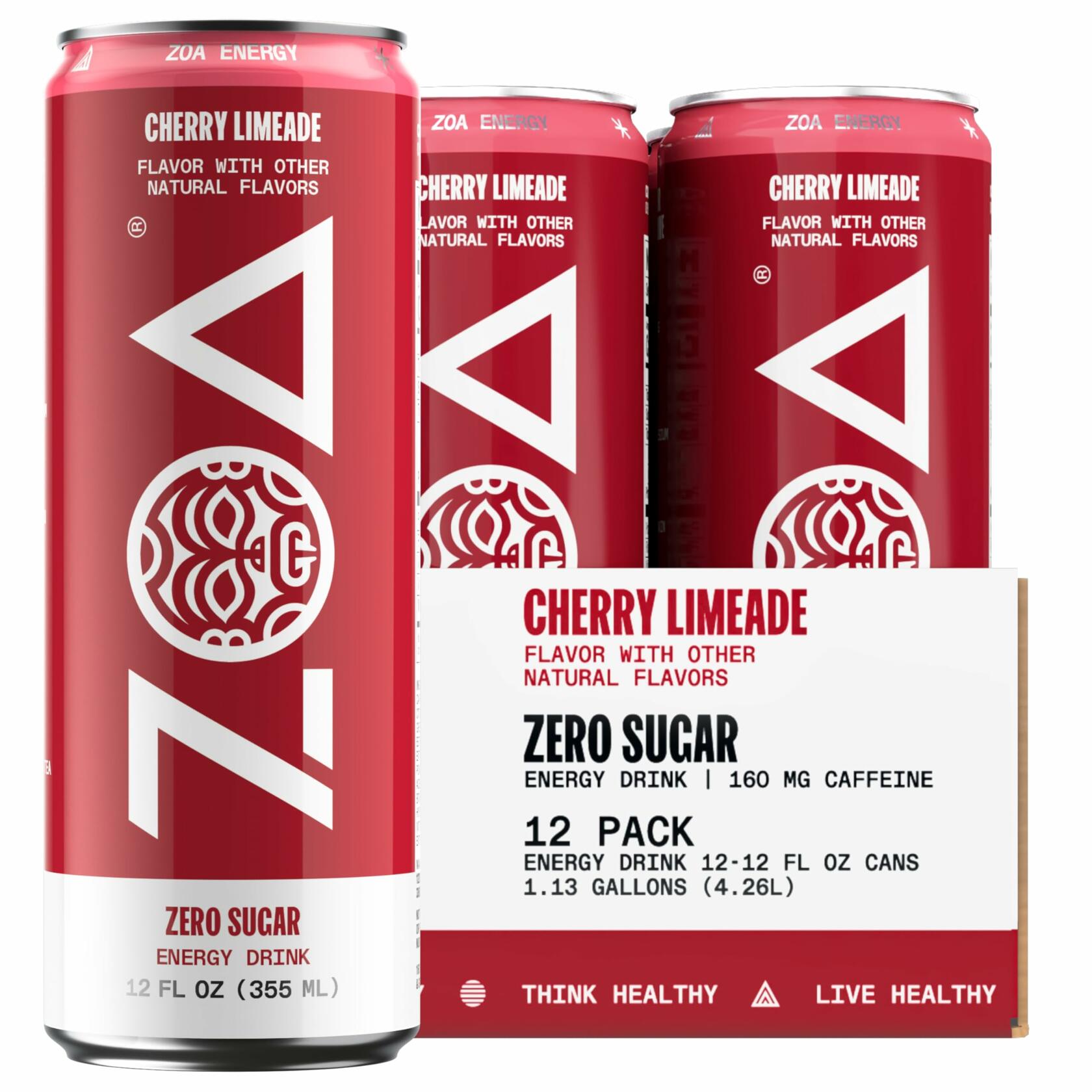 ZOA Zero Sugar Energy Drink Cherry Limeade Sugar Free Electrolytes 12oz 12-Pack