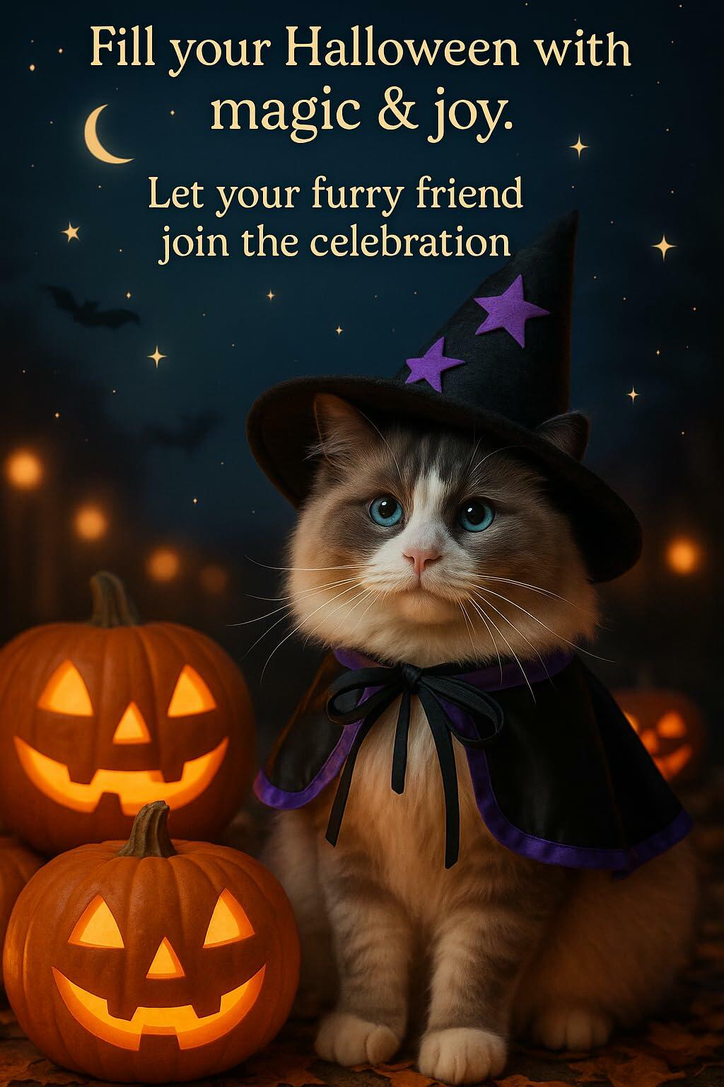 Pextian Halloween Cat Witch Costume Adjustable Black Purple Cloak Hat Size M/L