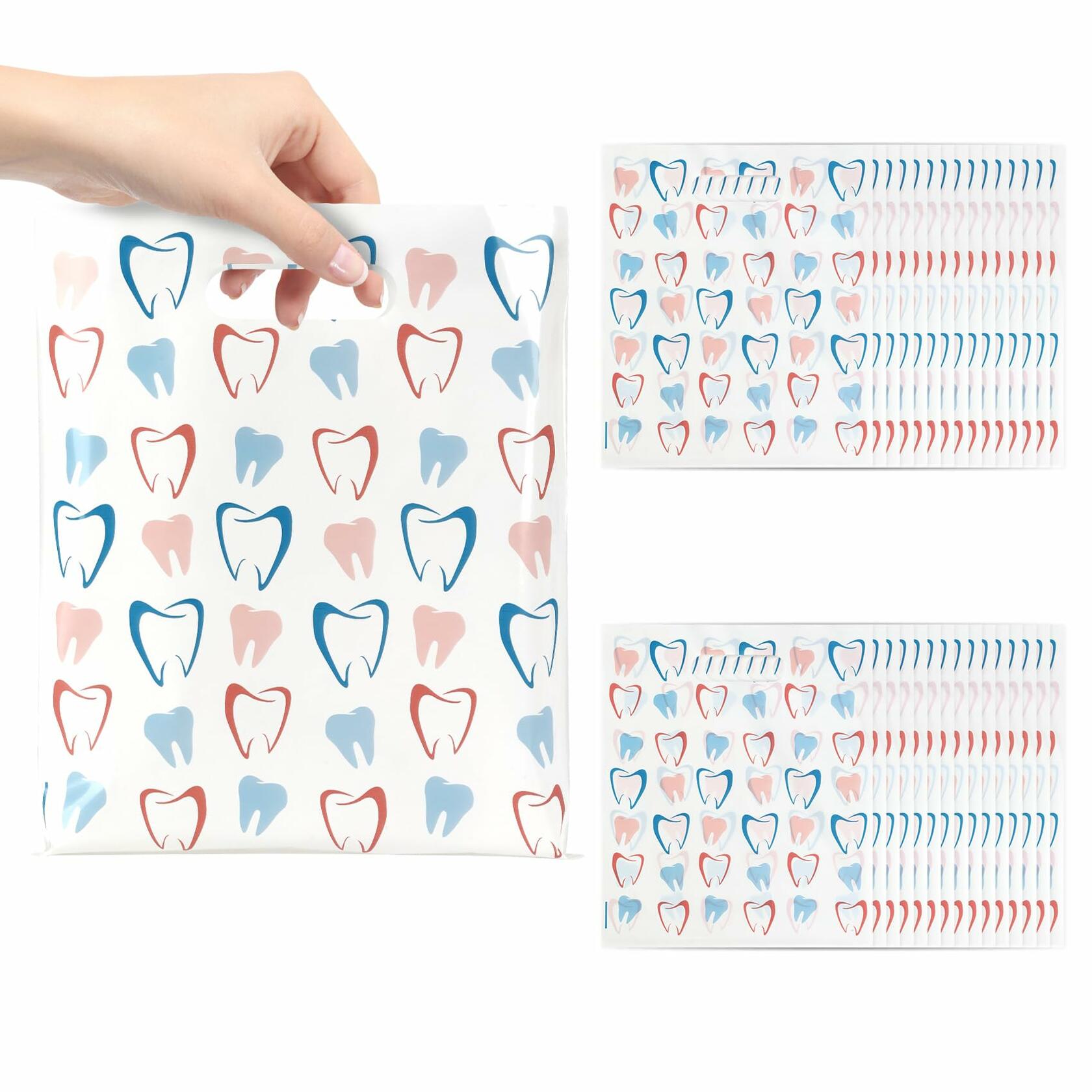 eowqeiur Dental Goodie Bags 8.2x9.4 Inch 50 PCS Plastic White Handle