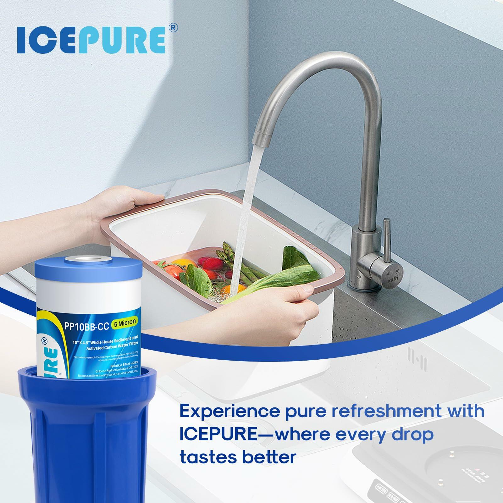 ICEPURE 5 Micron 10"x4.5" Whole House Water Filter Compatible GE FXHTC Pack 3