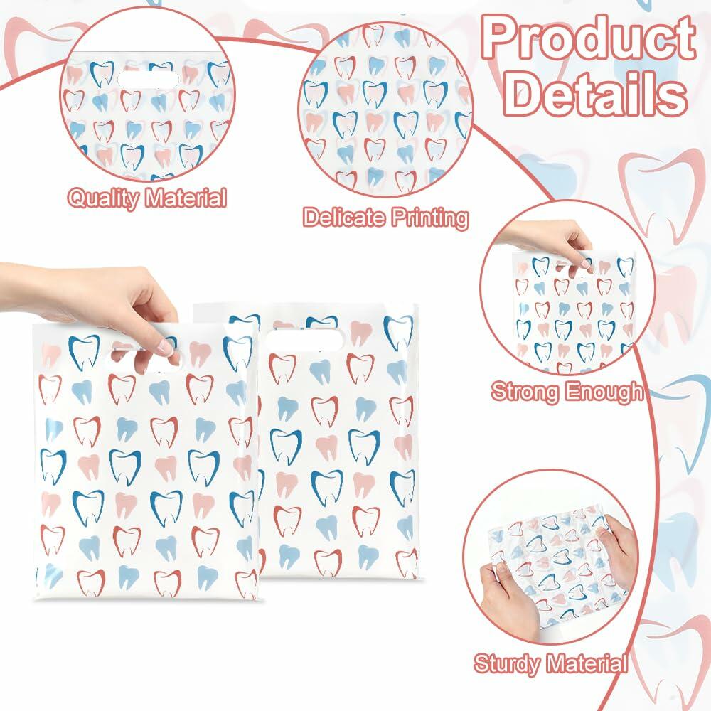 eowqeiur Dental Goodie Bags 8.2x9.4 Inch 50 PCS Plastic White Handle
