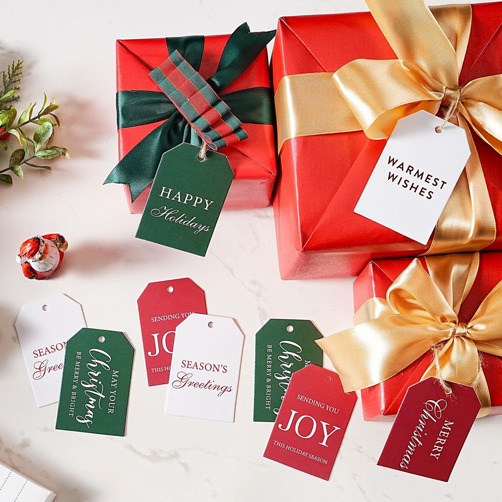 Tersus Christmas Gift Tags 48 pcs with Rope for Holiday Gifts Xmas Decor