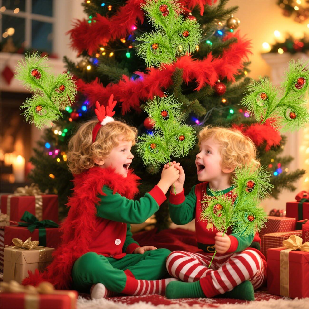 Ruxiel 17 Inch Christmas Tree Picks 6 PCS Lime Green Furry Curly Stems