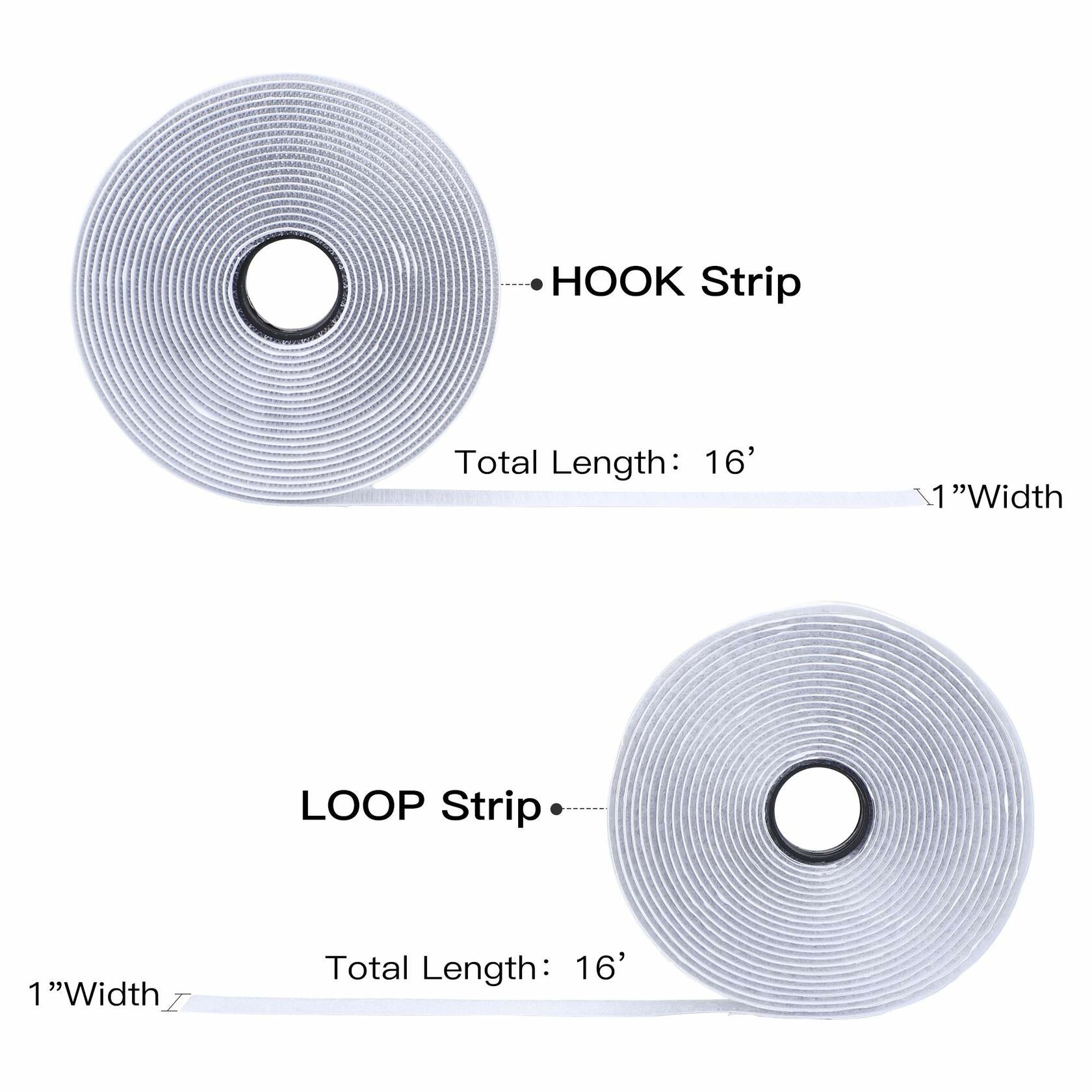 BQS 1" Self Adhesive Hook and Loop Tape 16ft Black Sticky Back Fastener