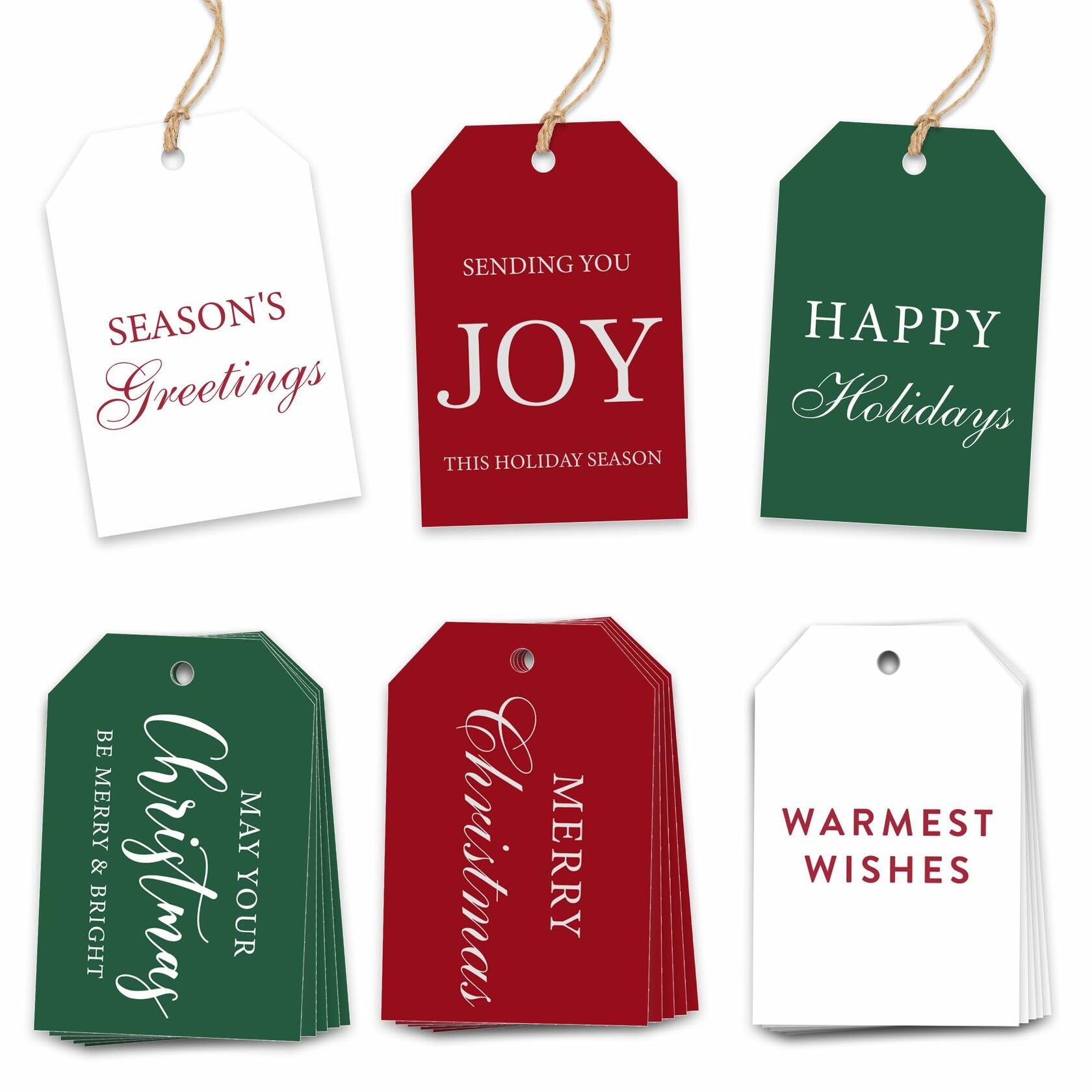 Tersus Christmas Gift Tags 48 pcs with Rope for Holiday Gifts Xmas Decor