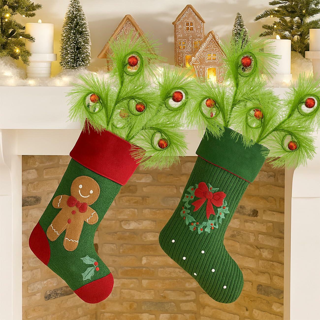 Ruxiel 17 Inch Christmas Tree Picks 6 PCS Lime Green Furry Curly Stems