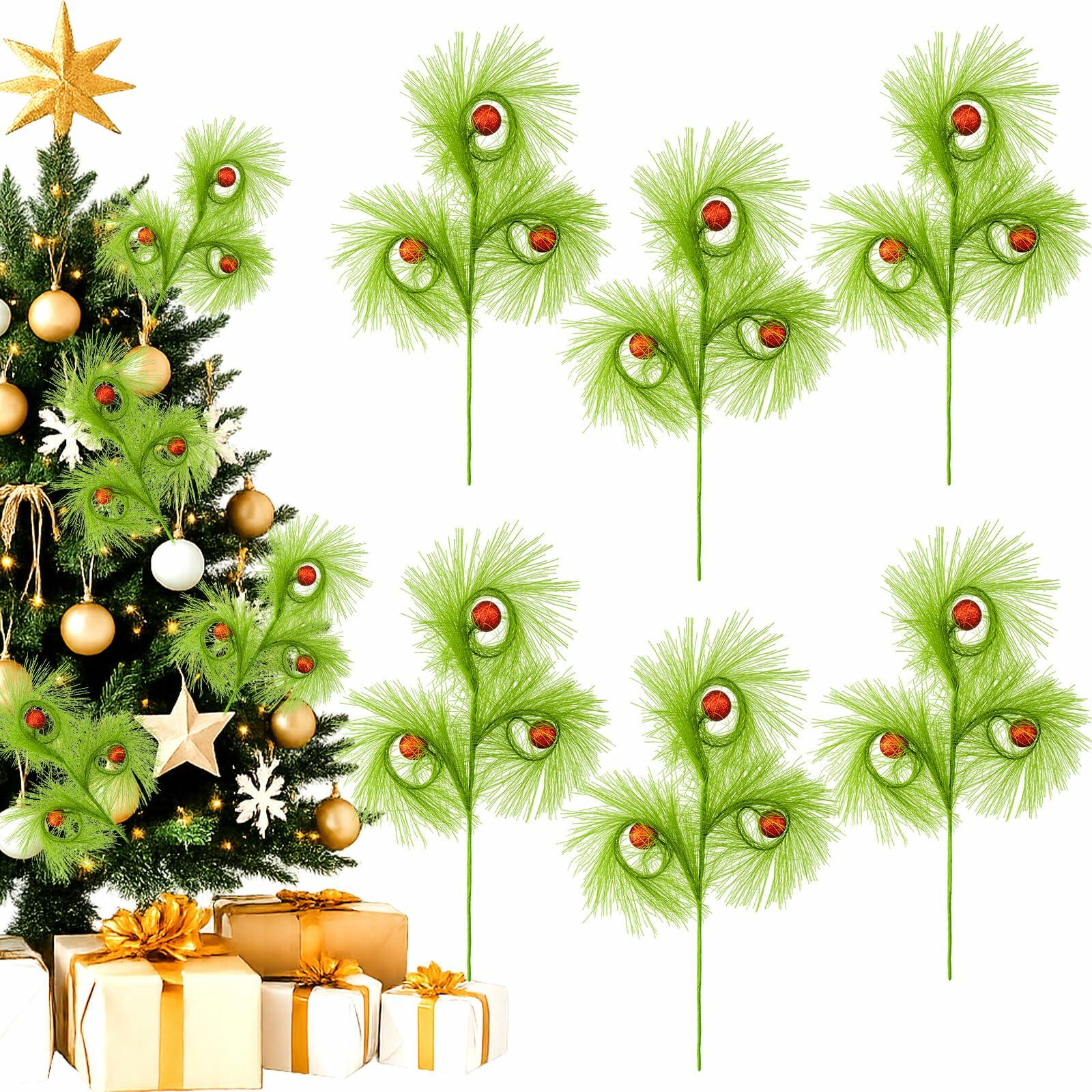 Ruxiel 17 Inch Christmas Tree Picks 6 PCS Lime Green Furry Curly Stems
