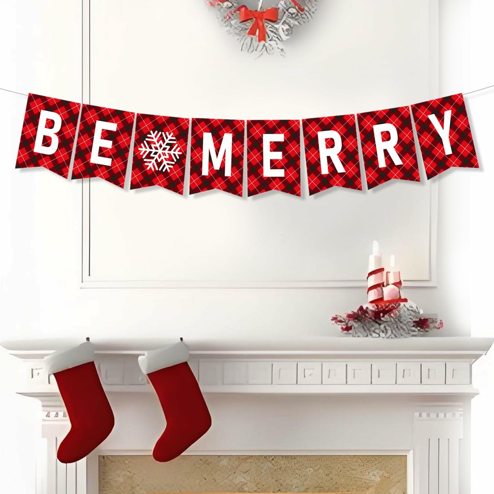 DONCIDAY Merry Christmas Banner Glitter Holiday Party Decorations RED