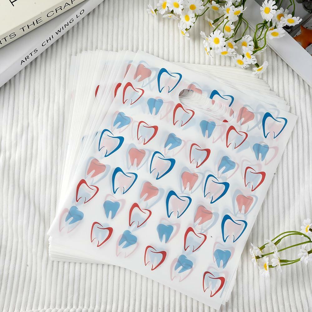 eowqeiur Dental Goodie Bags 8.2x9.4 Inch 50 PCS Plastic White Handle