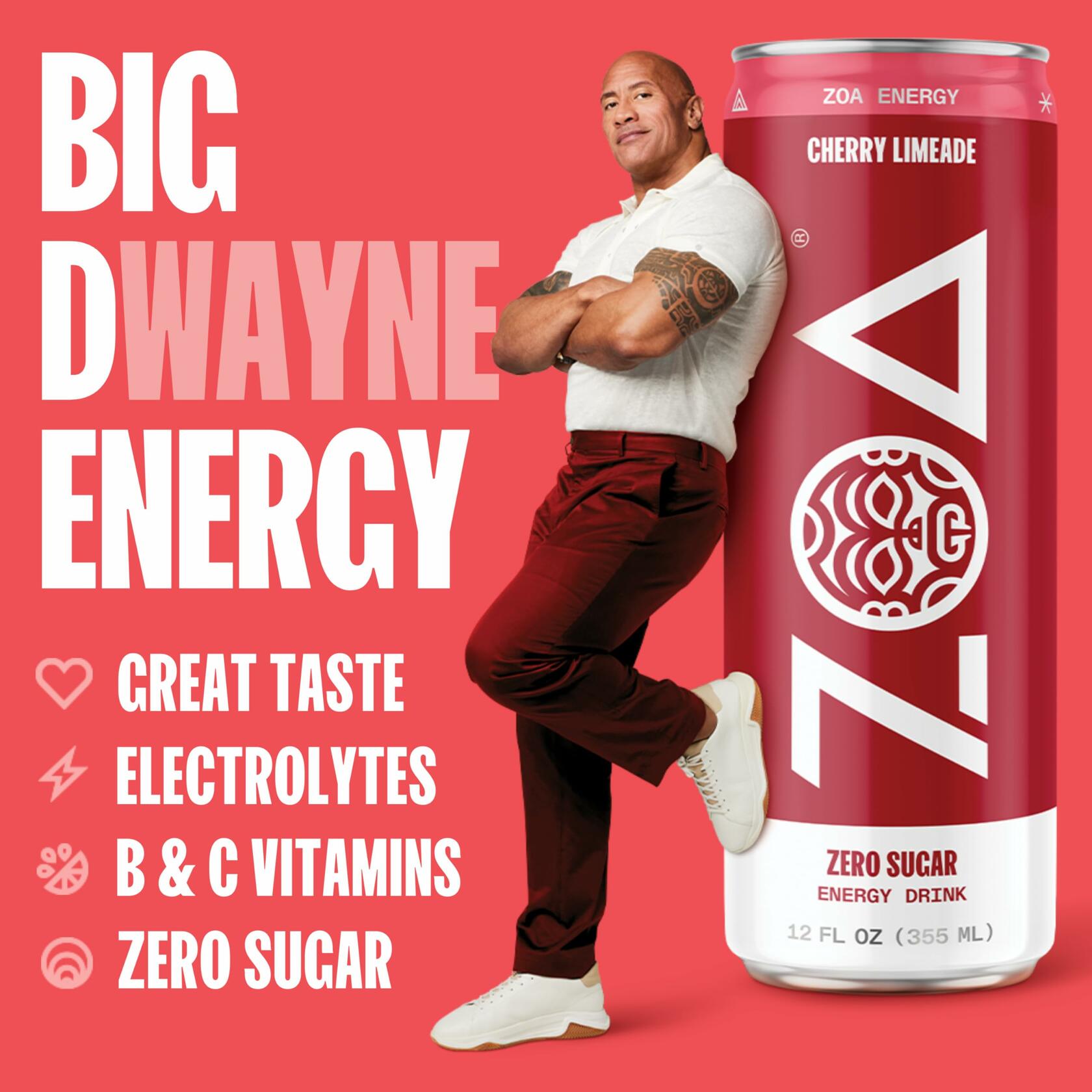 ZOA Zero Sugar Energy Drink Cherry Limeade Sugar Free Electrolytes 12oz 12-Pack